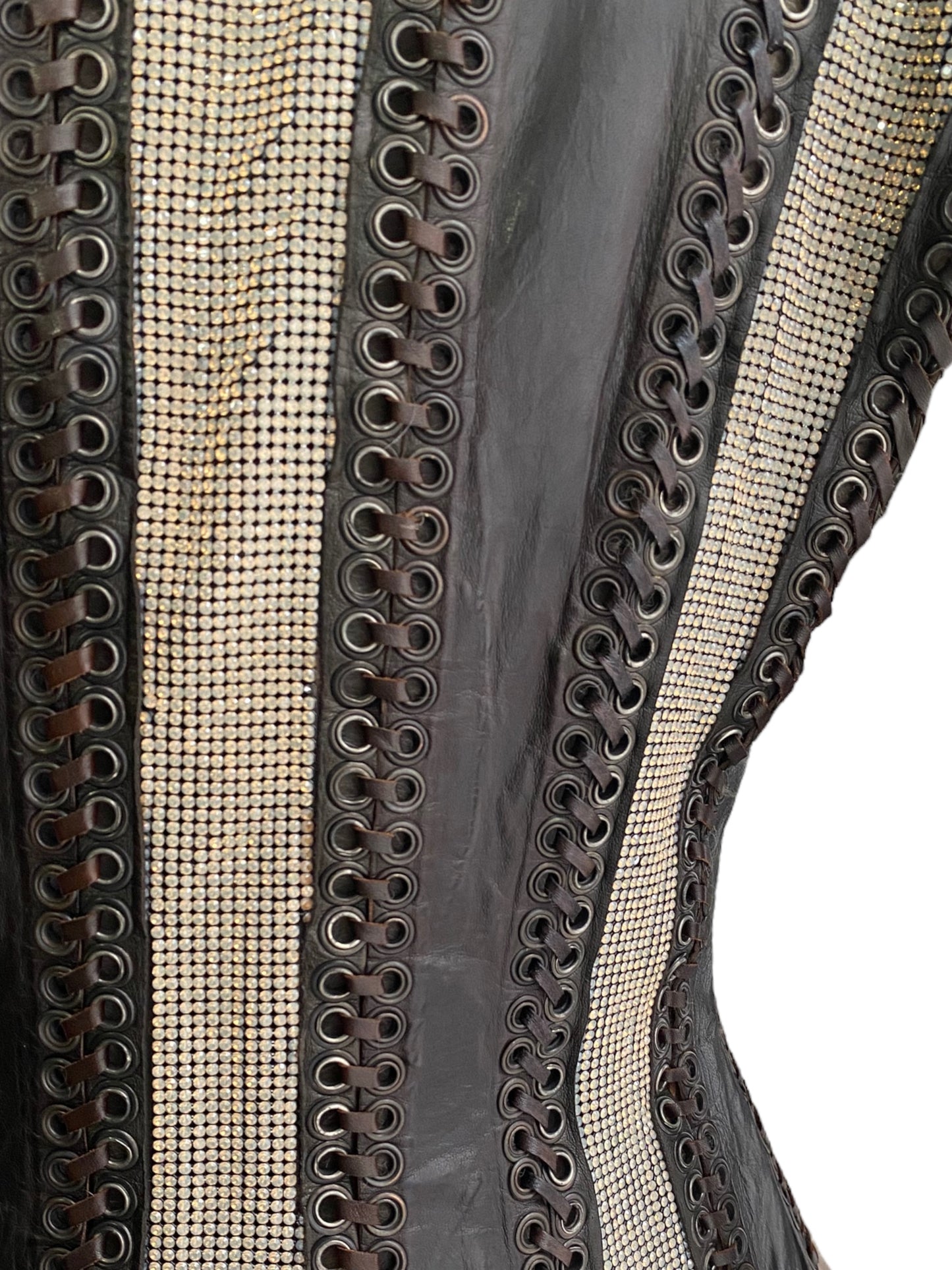 JEAN-PAUL GAULTIER FW2008 FOX FUR, LEATHER & RHINESTONES SLEEVELESS JACKET