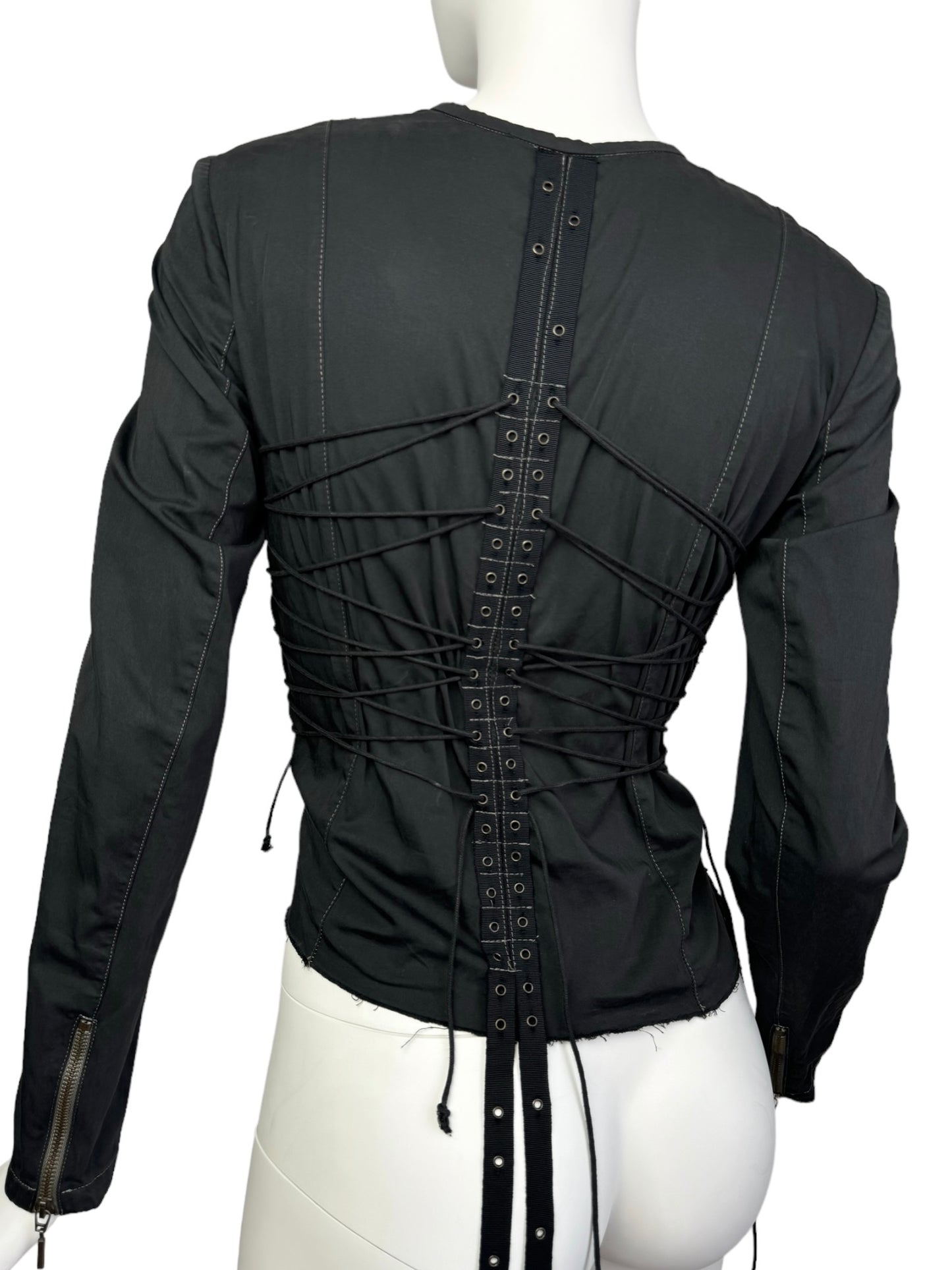 PLEIN SUD SS2003 BLACK LACE-UP BONDAGE JACKET
