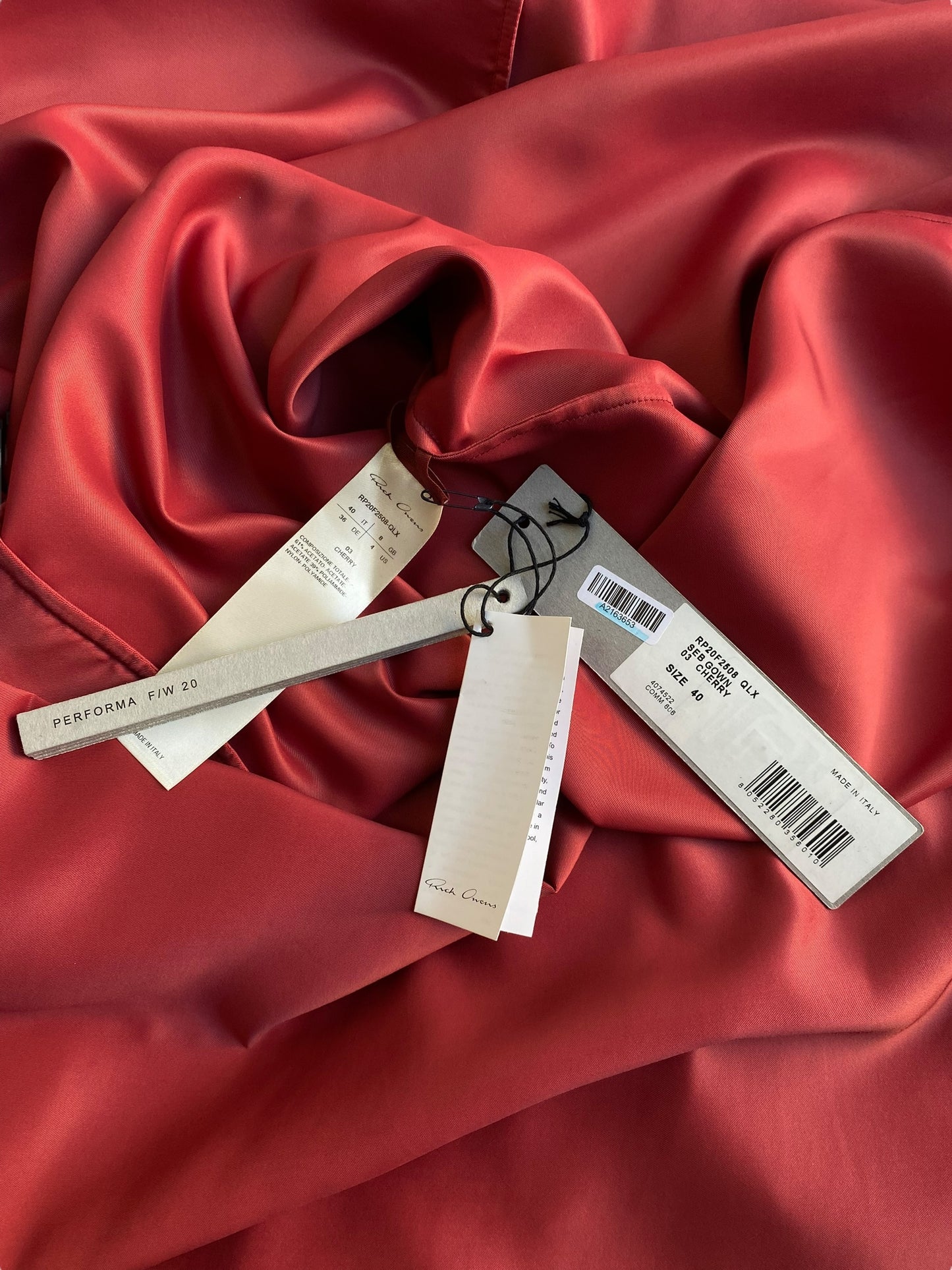 RICK OWENS FW2020 RED SATIN DRAPED GOWN