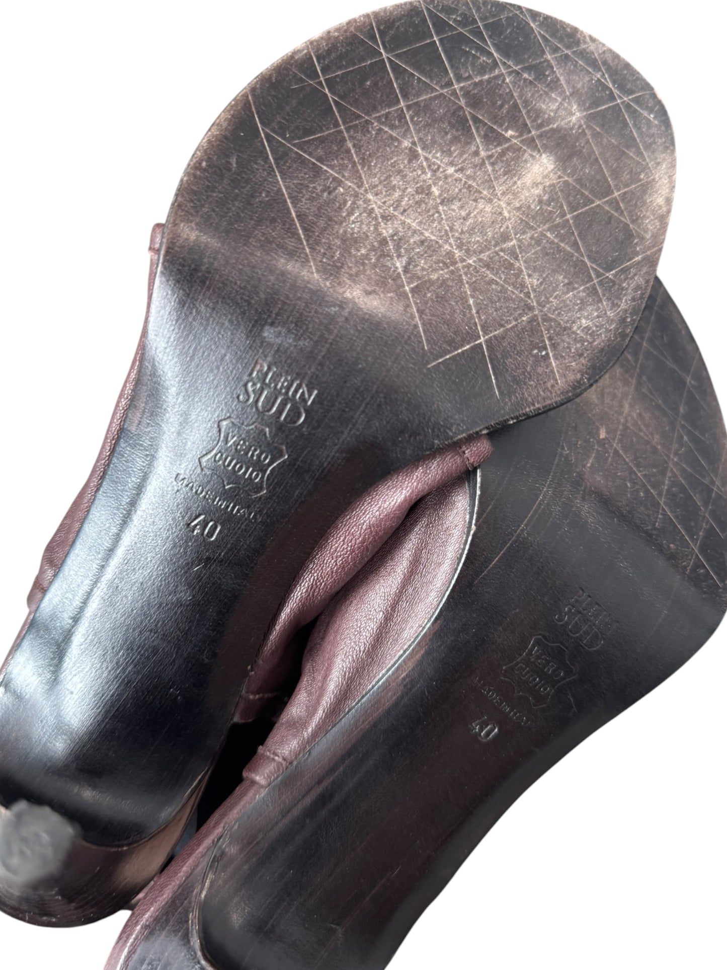 PLEIN SUD SS2004 BROWN LEATHER KNEE-HIGH THONG SANDAL BOOTS