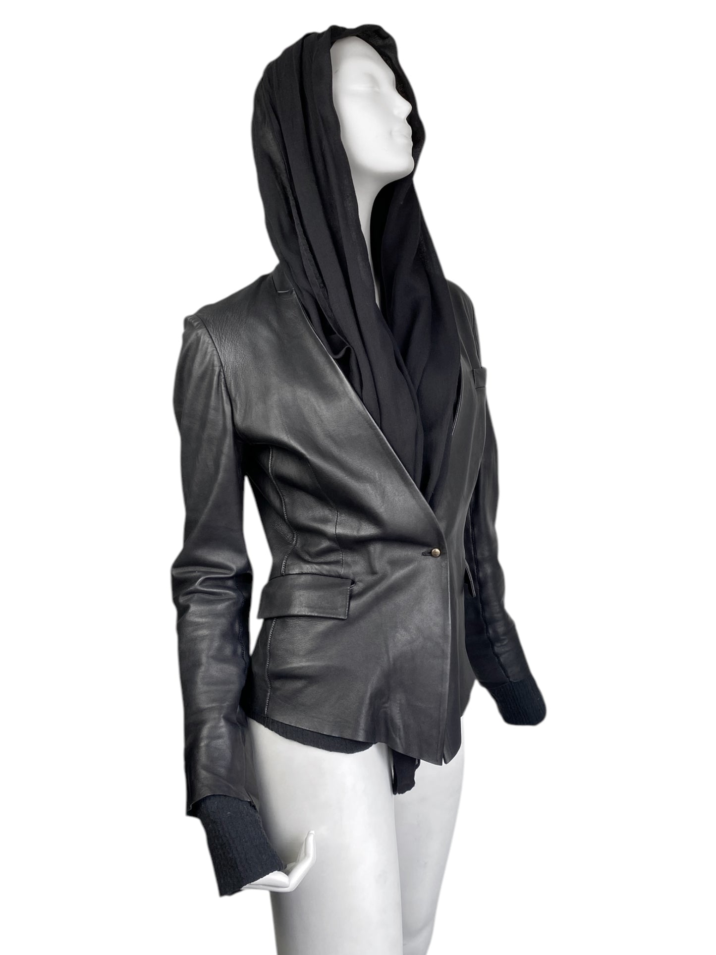 ISAAC SELLAM 2010s BLACK LEATHER SCARF JACKET