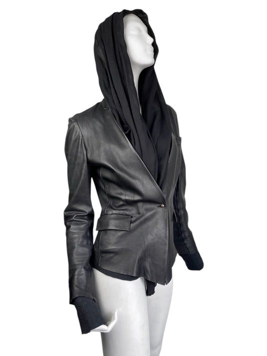 ISAAC SELLAM 2010s BLACK LEATHER SCARF JACKET
