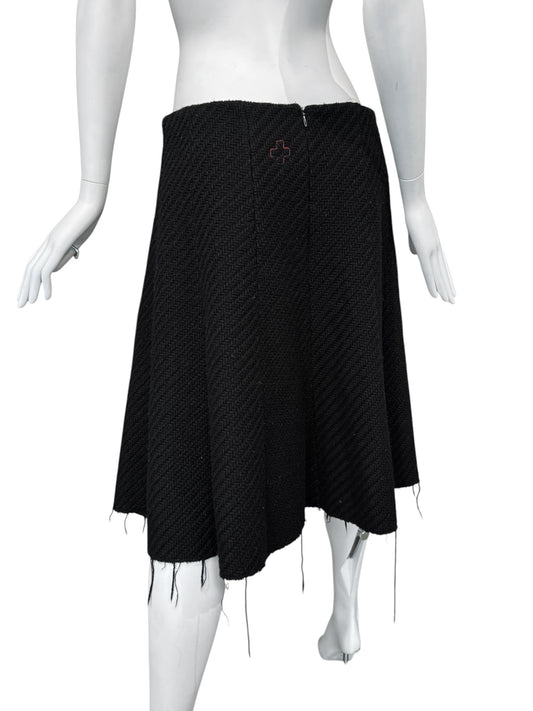 A.F. VANDEVORST 2000s BLACK KNIT RAW MIDI SKIRT