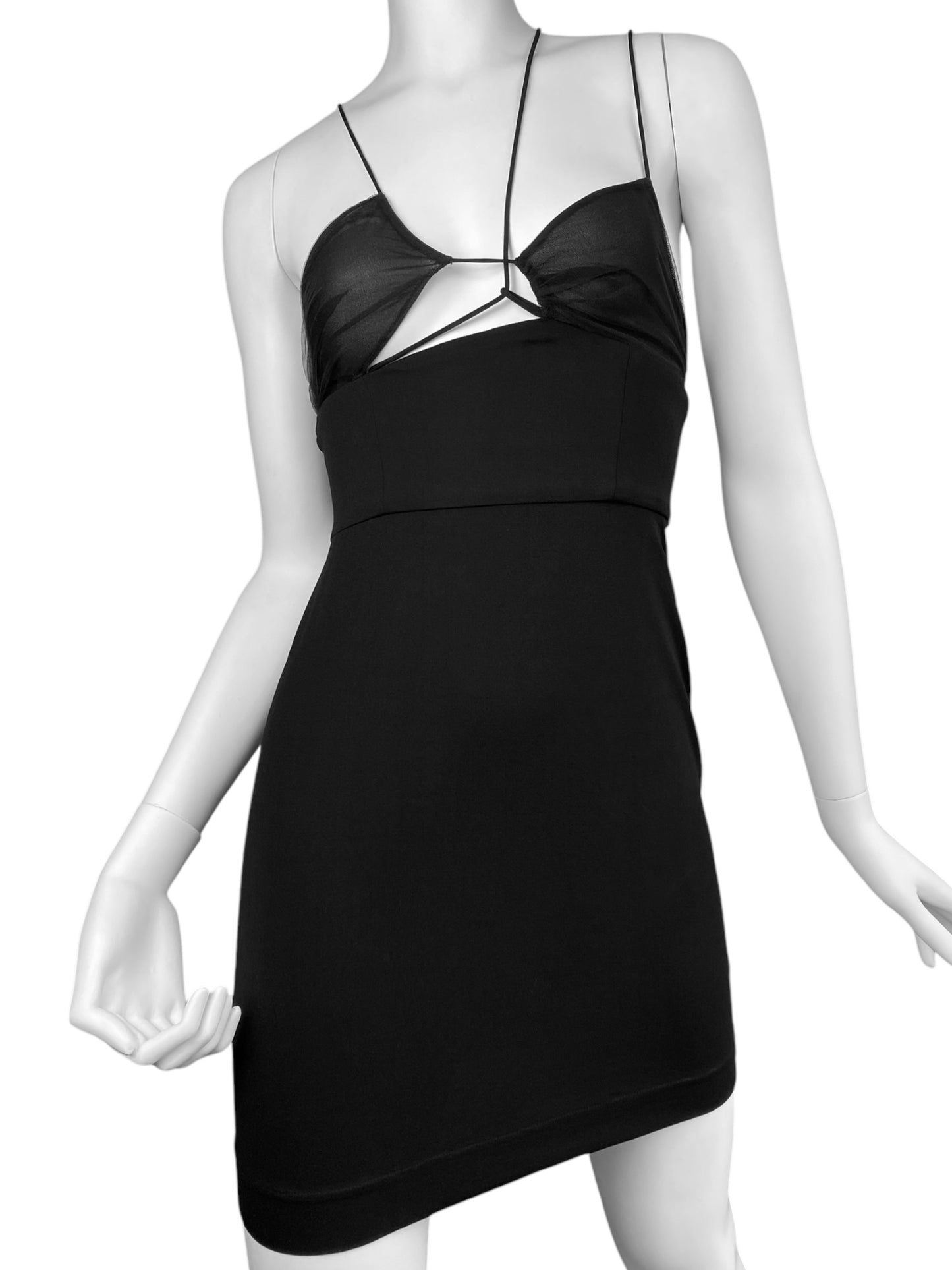 NENSI DOJAKA SS2023 BLACK ASYMMETRICAL STRAPS MINI DRESS