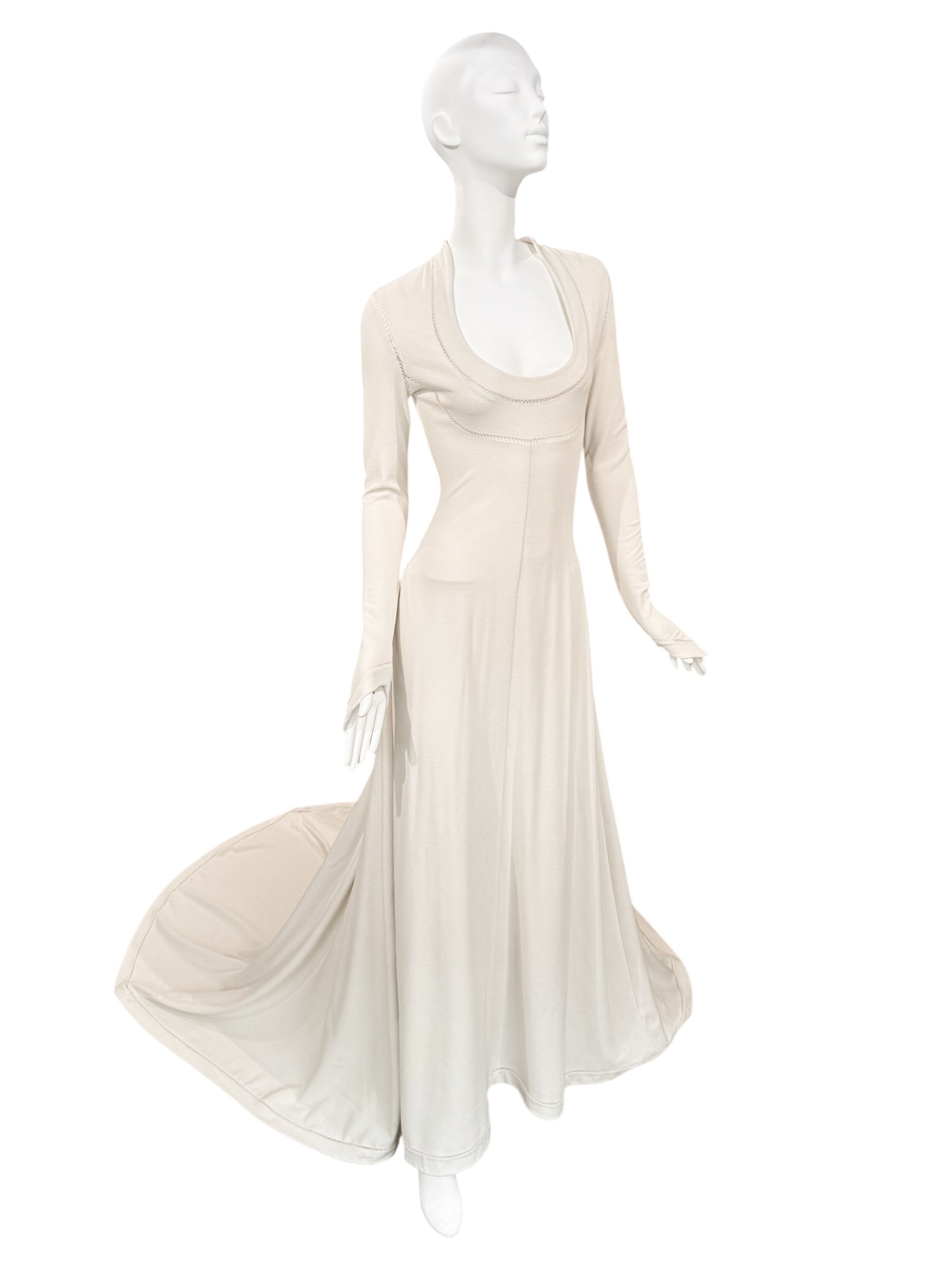 FAYÇAL AMOR SS1993 CREAM PICOT STITCHING BRIDAL GOWN