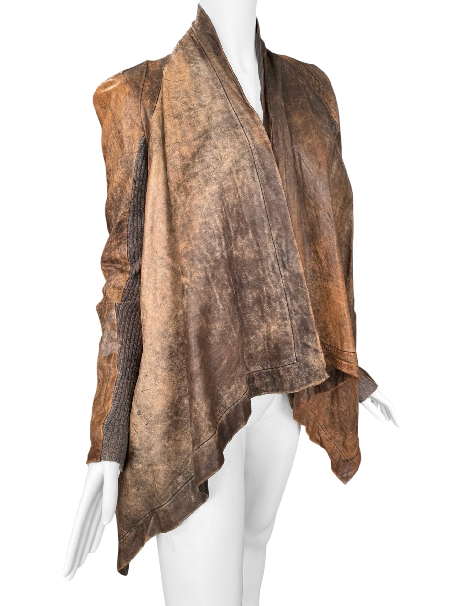 RICK OWENS FW2002 BROWN DISTRESS LEATHER JACKET
