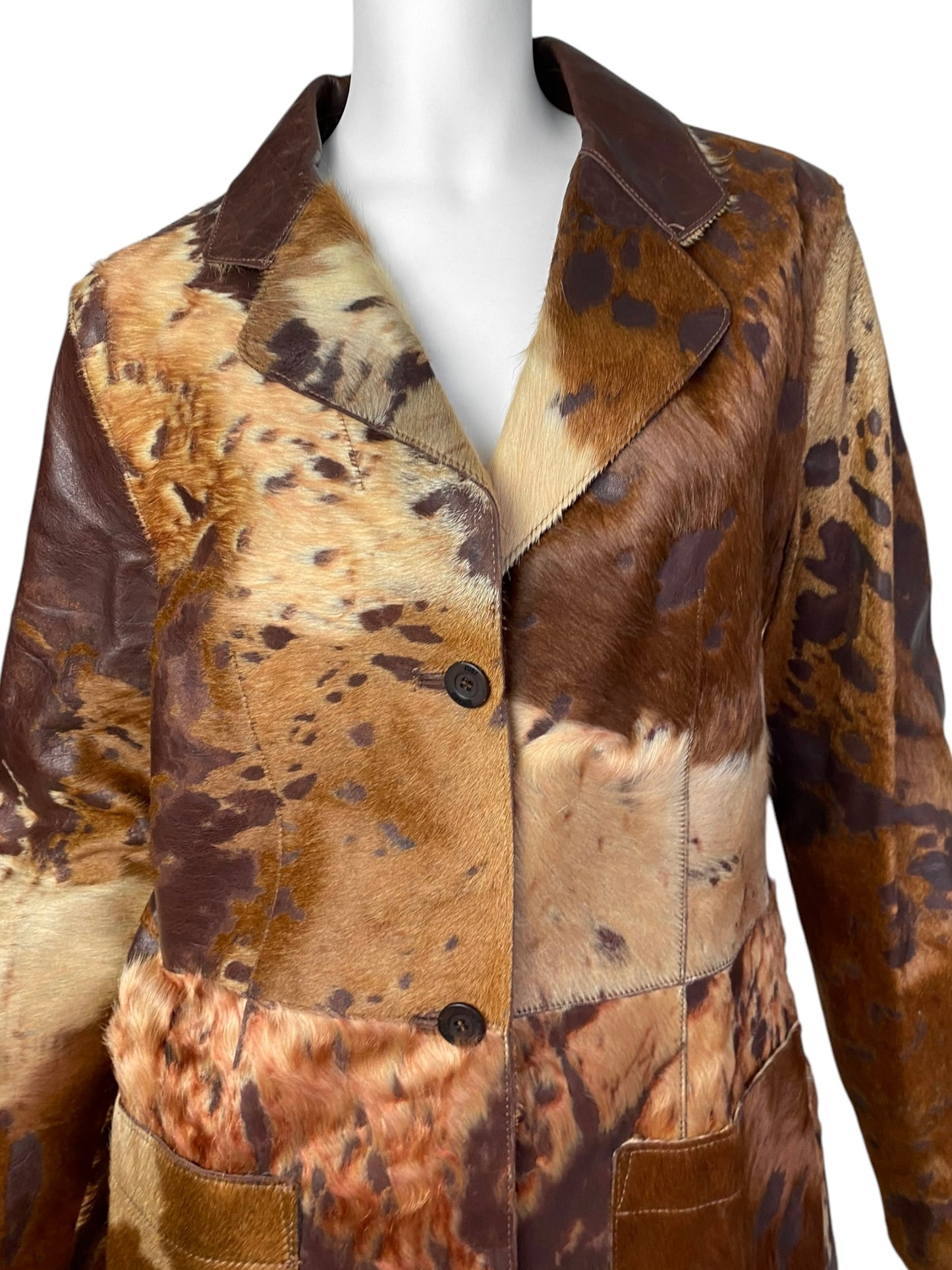 JUST CAVALLI FW2004 BROWN COWHIDE LEATHER COAT