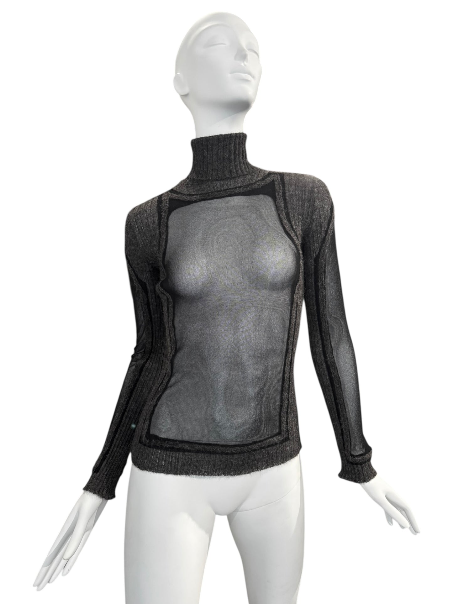 JEAN PAUL GAULTIER 2000s GREY MESH & ALPACA TOP