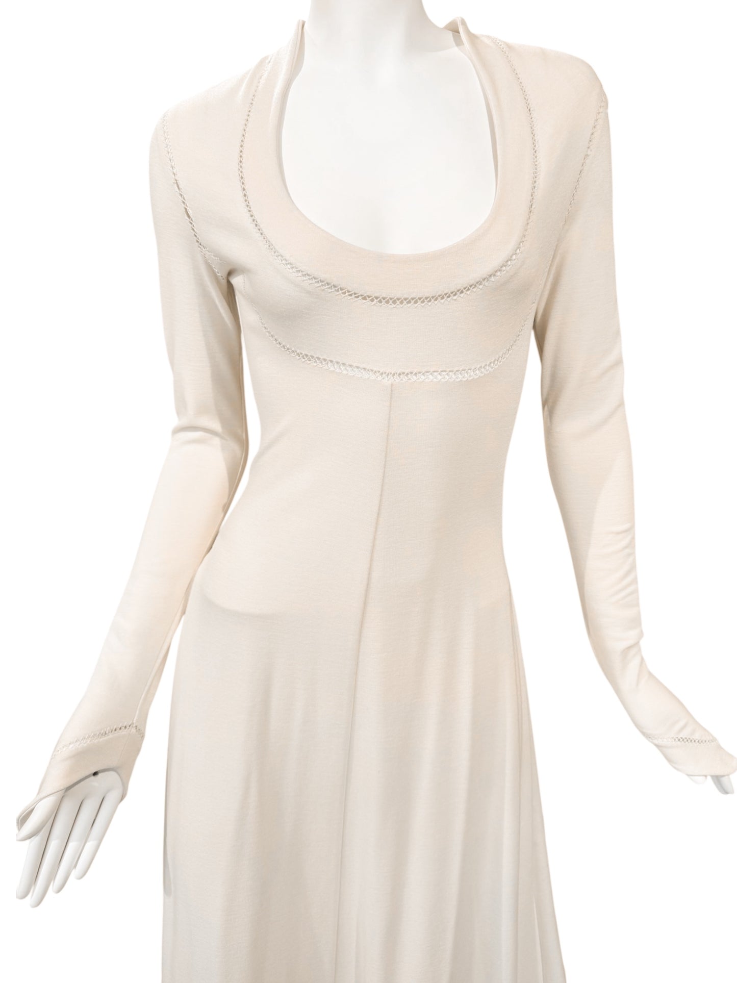 FAYÇAL AMOR SS1993 CREAM PICOT STITCHING BRIDAL GOWN