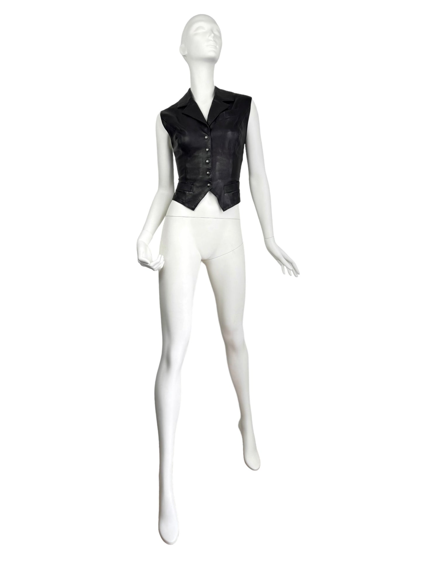 PLEIN SUD SS1992 BLACK LEATHER LACE-UP VEST