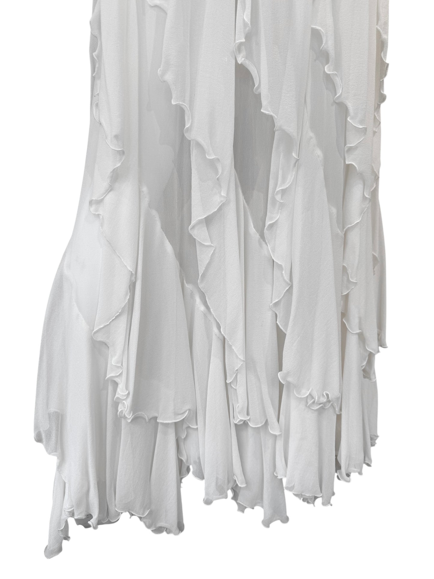 FAYÇAL AMOR 2010s WHITE SILK CASCADING RUFFLES MAXI SKIRT