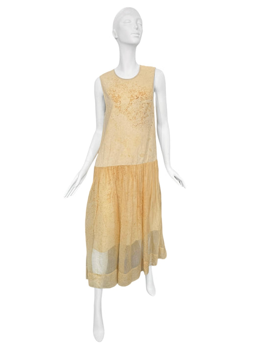 UMA WANG SS2019 YELLOW LINEN & SILK STAINED A-LINE MAXI DRESS