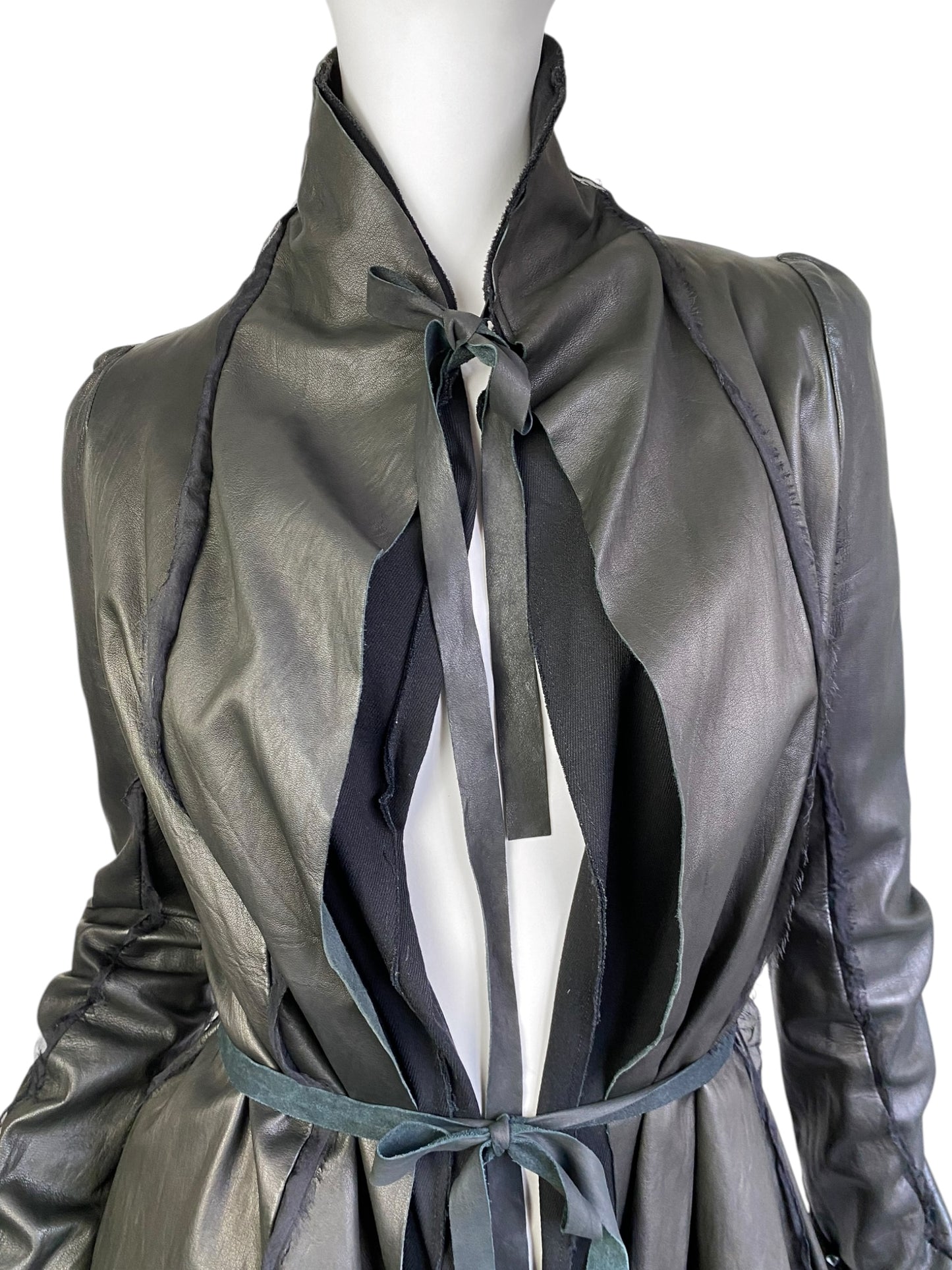 SHARON WAUCHOB FW2006 GREY LEATHER SILK TRIM ARTISANAL JACKET