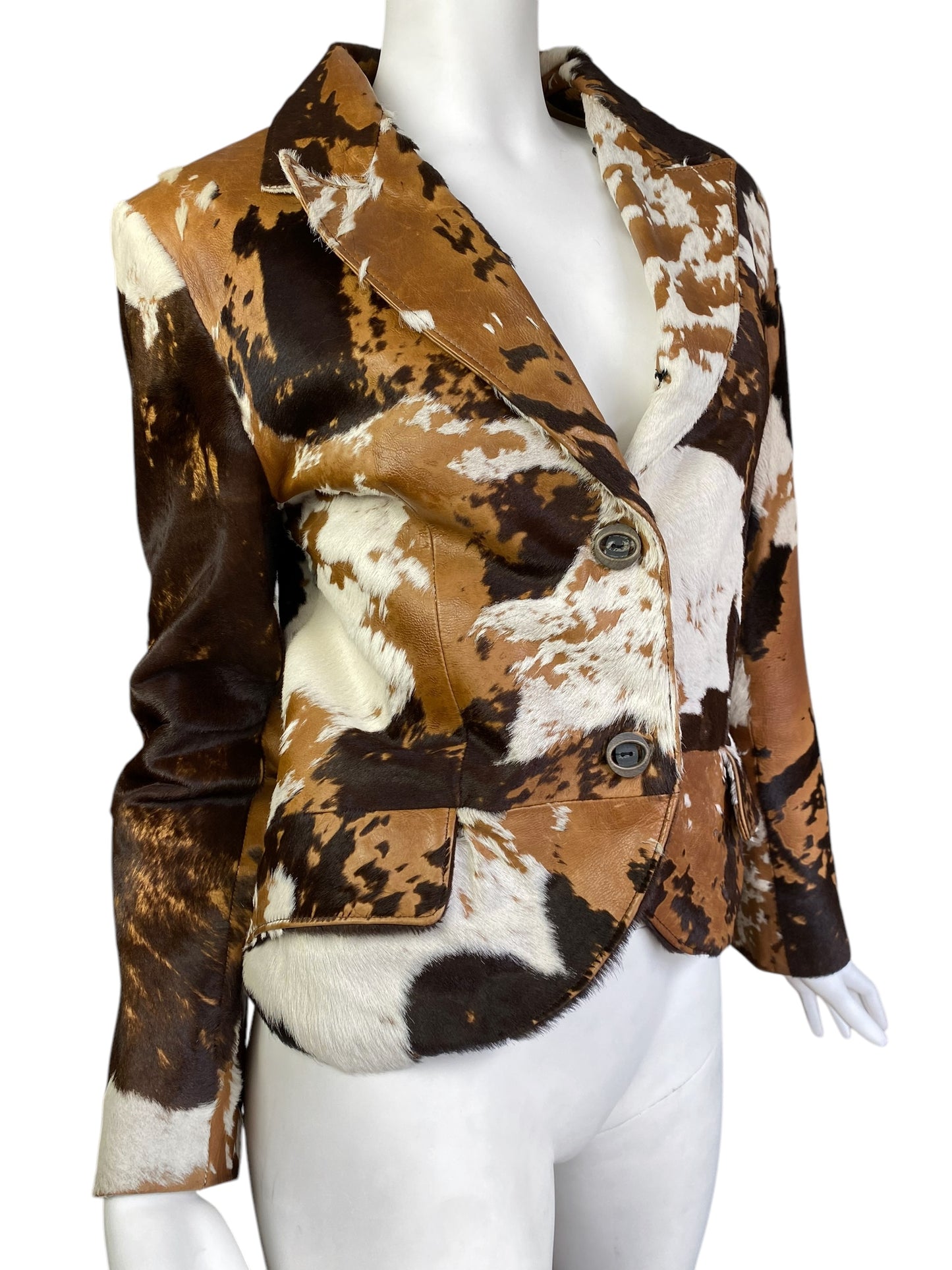 DESI 2000s BROWN & WHITE COWHIDE LEATHER BLAZER