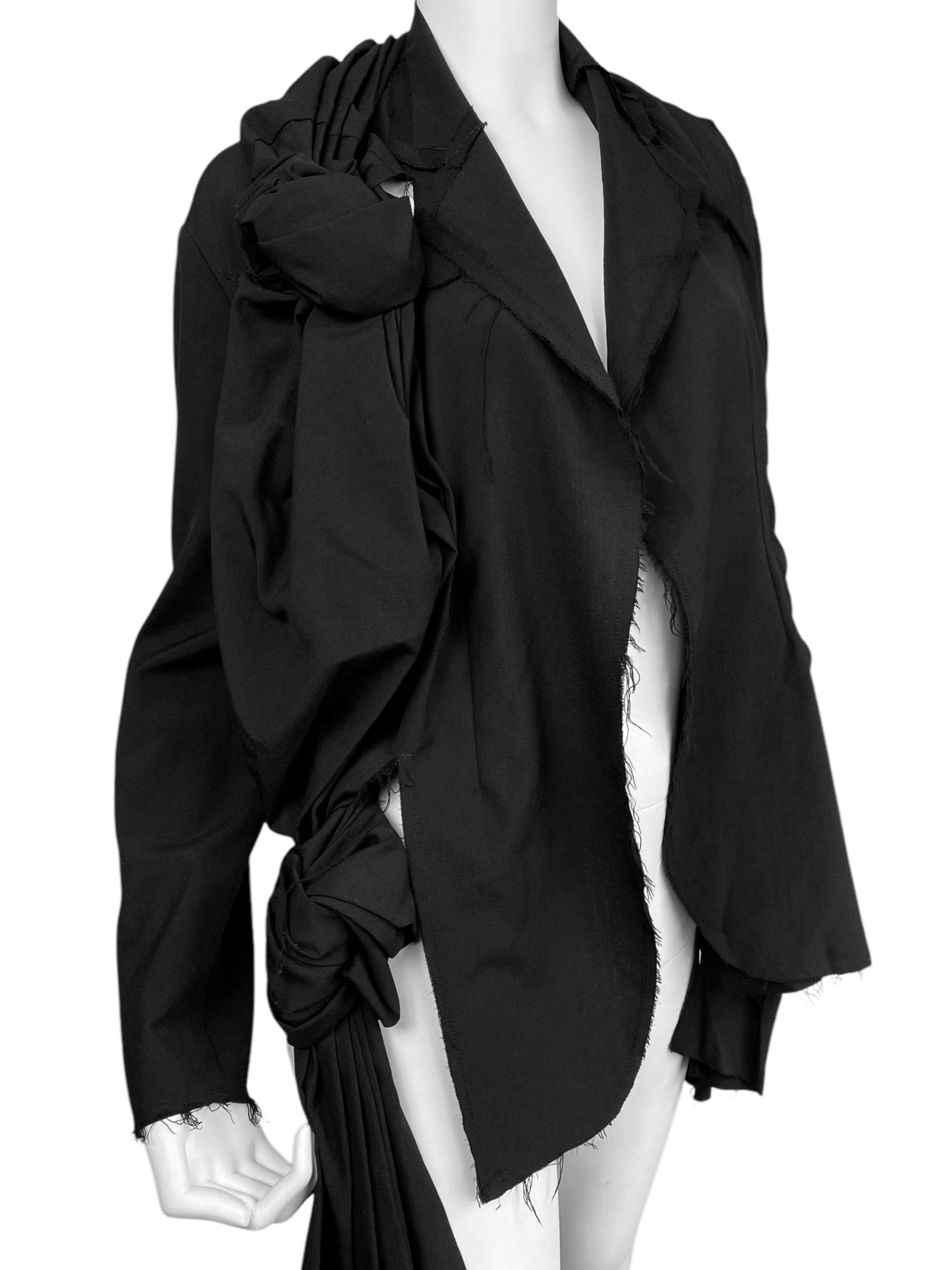 COMME DES GARÇONS SS2003 BLACK PLEATED KNOT BACKLESS BLAZER