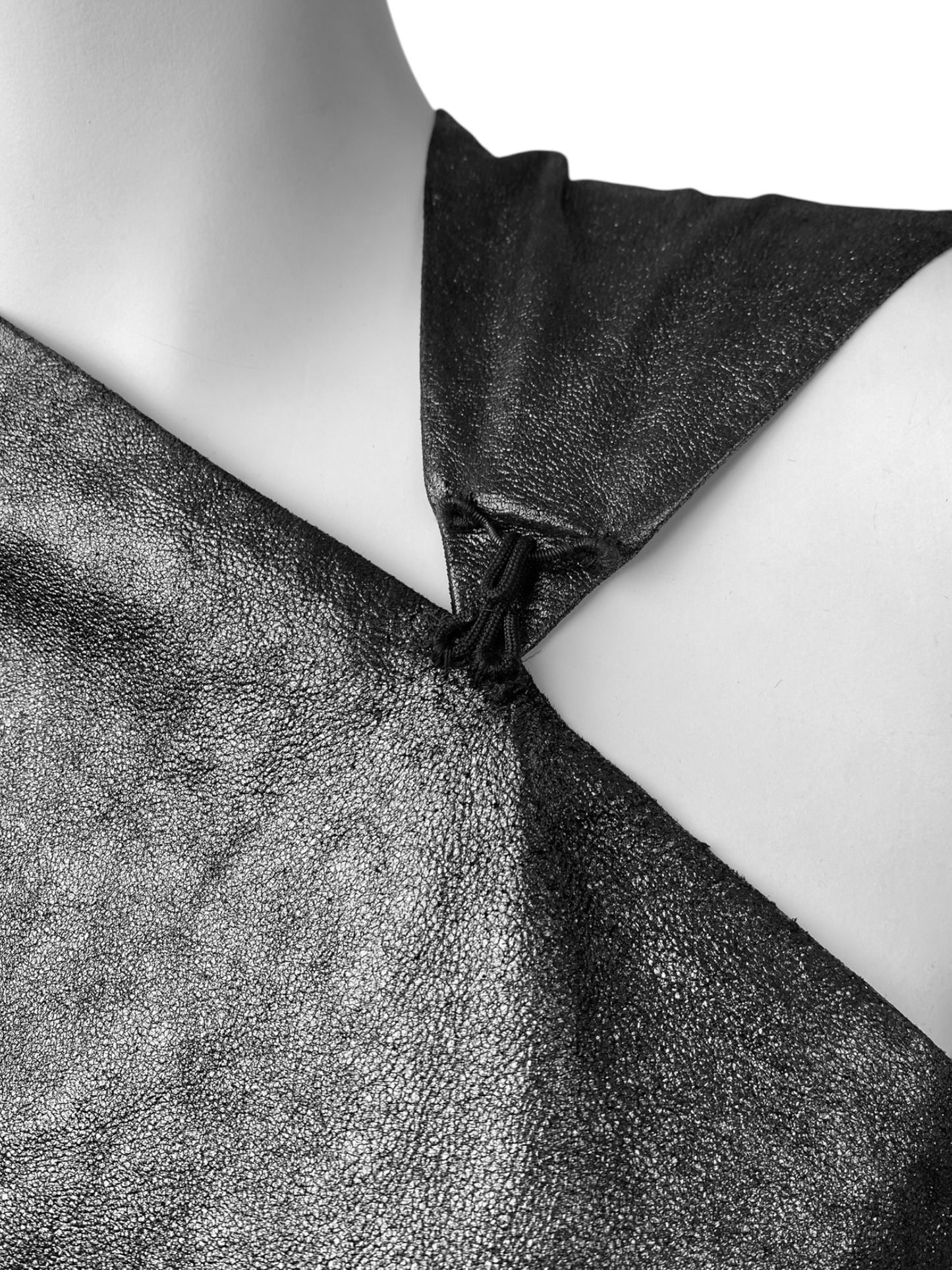 PLEIN SUD 1990s METALLIC GREY LEATHER ASYMMETRICAL TANK TOP