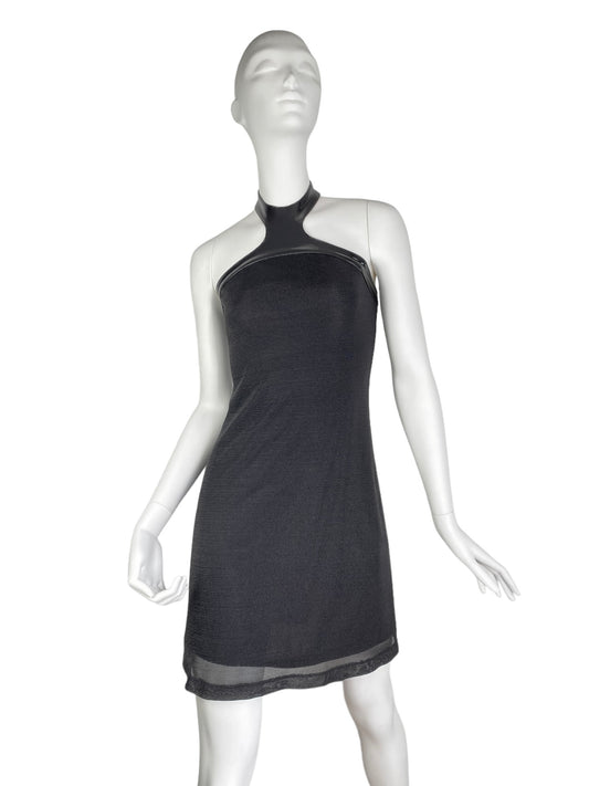 PLEIN SUD SS2004 BLACK METALLIC HALTERNECK MINI DRESS