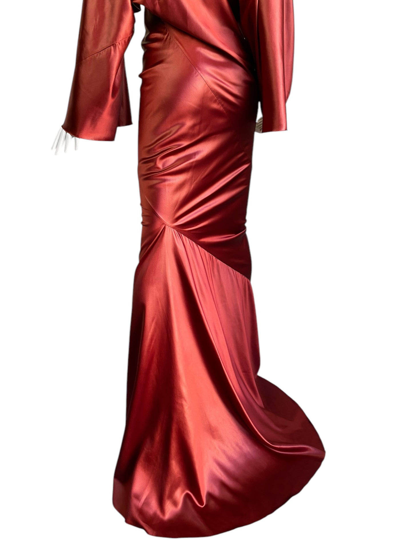 RICK OWENS FW2020 RED SATIN DRAPED GOWN