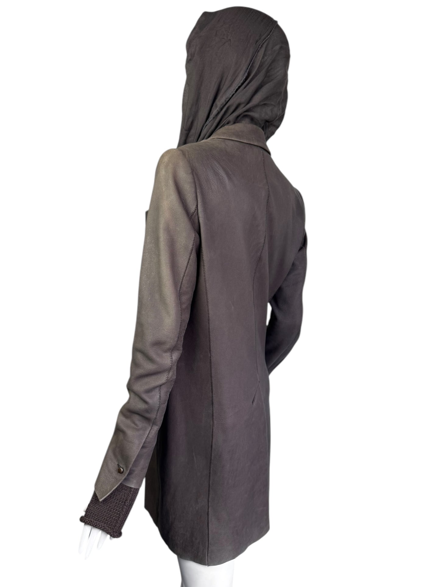 ISAAC SELLAM 2010s BROWN LEATHER SCARF COAT