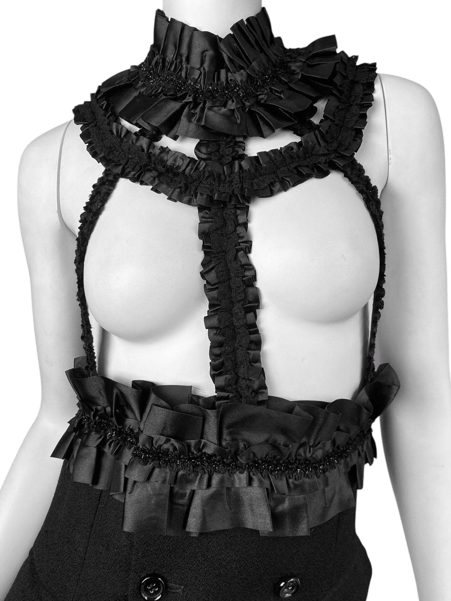 COMME DES GARÇONS FW2008 BLACK RUFFLES HARNESS MINI DRESS