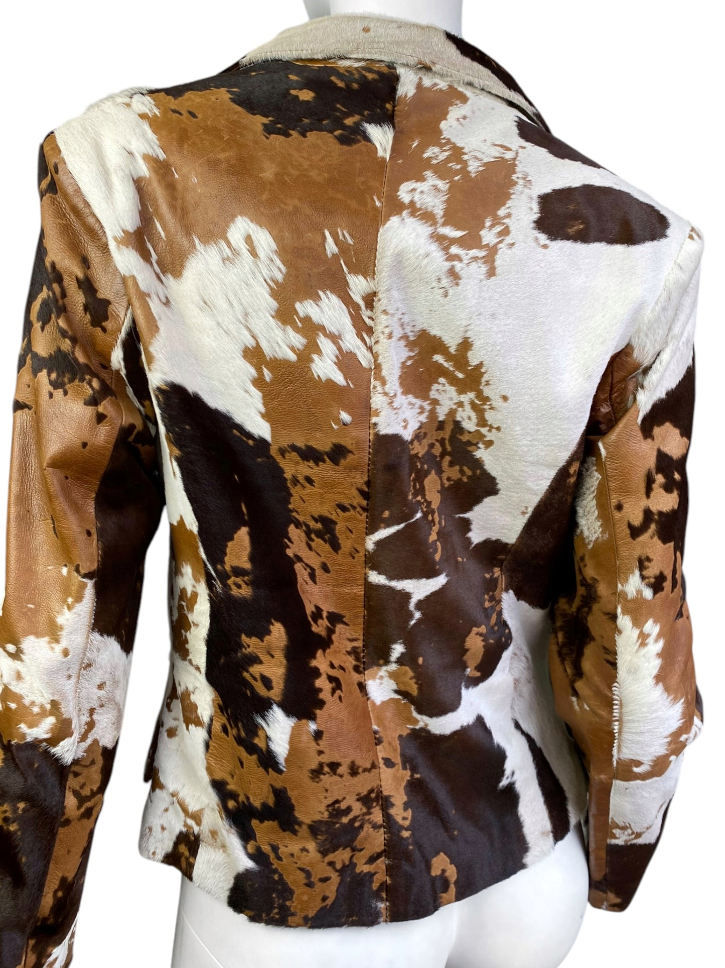 DESI 2000s BROWN & WHITE COWHIDE LEATHER BLAZER