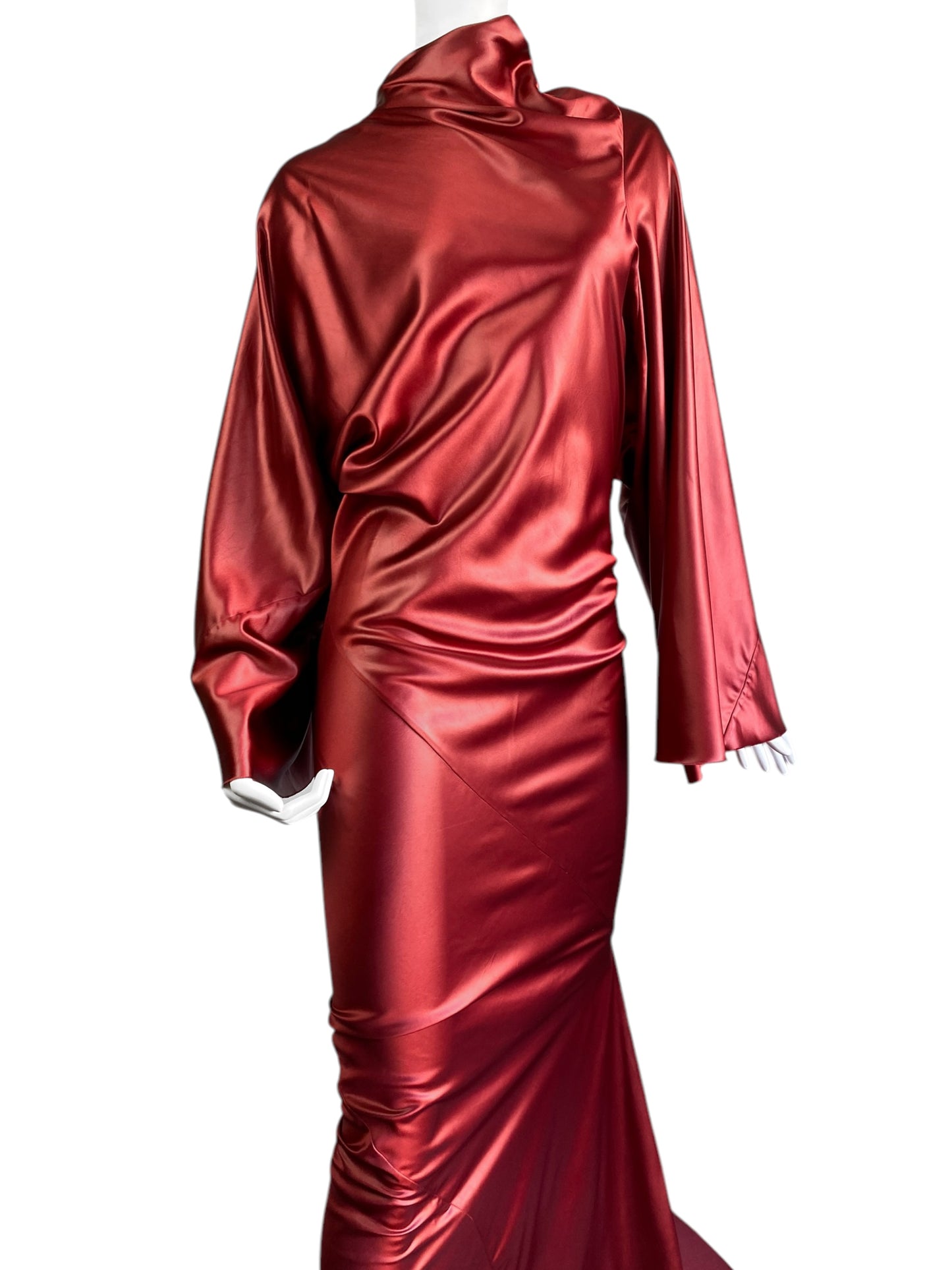 RICK OWENS FW2020 RED SATIN DRAPED GOWN