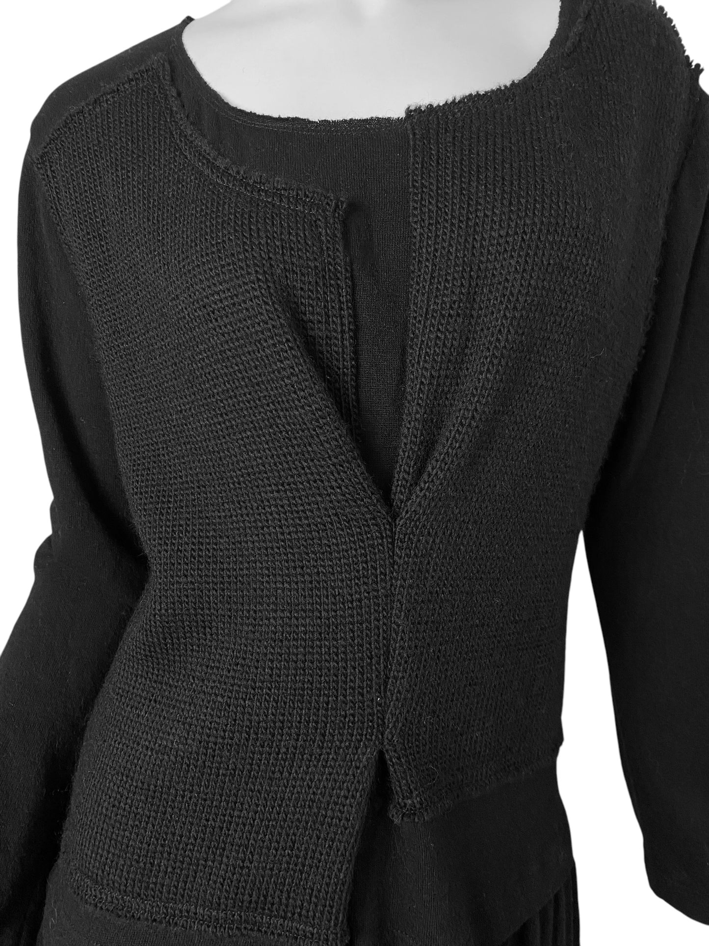 COMME DES GARÇONS FW2014 BLACK WOOL KNITTED TROMPE-L’ŒIL VEST MAXI DRESS