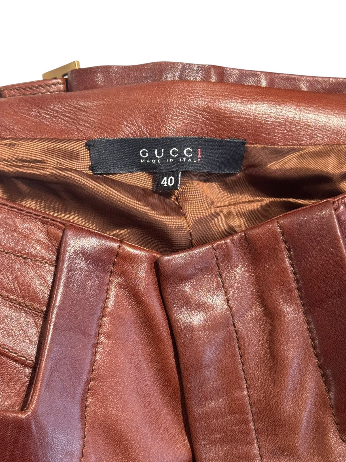 GUCCI FW2007 BY FRIDA GIANNINI. BROWN LEATHER BIKER PANTS