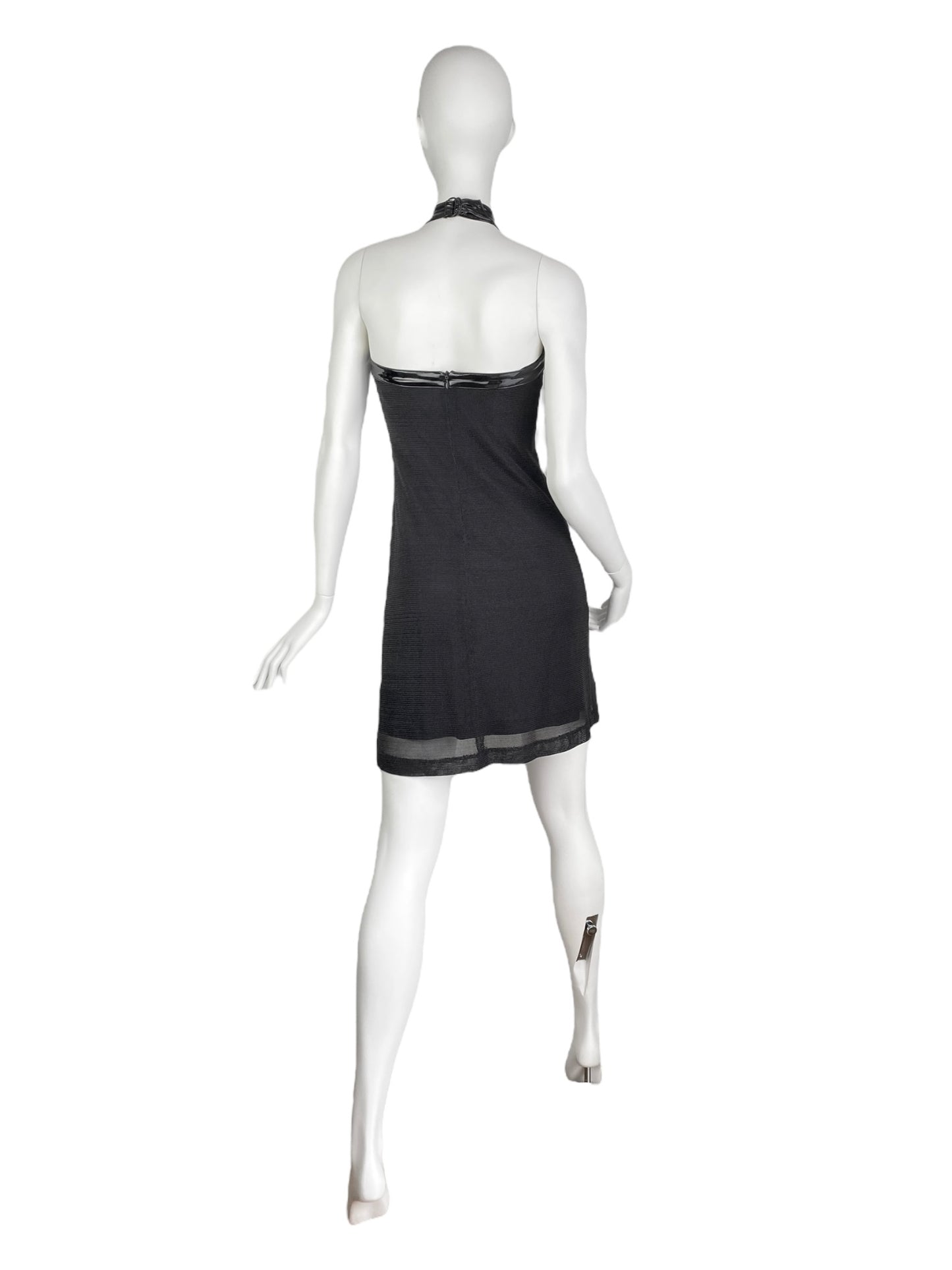 PLEIN SUD SS2004 BLACK METALLIC HALTERNECK MINI DRESS