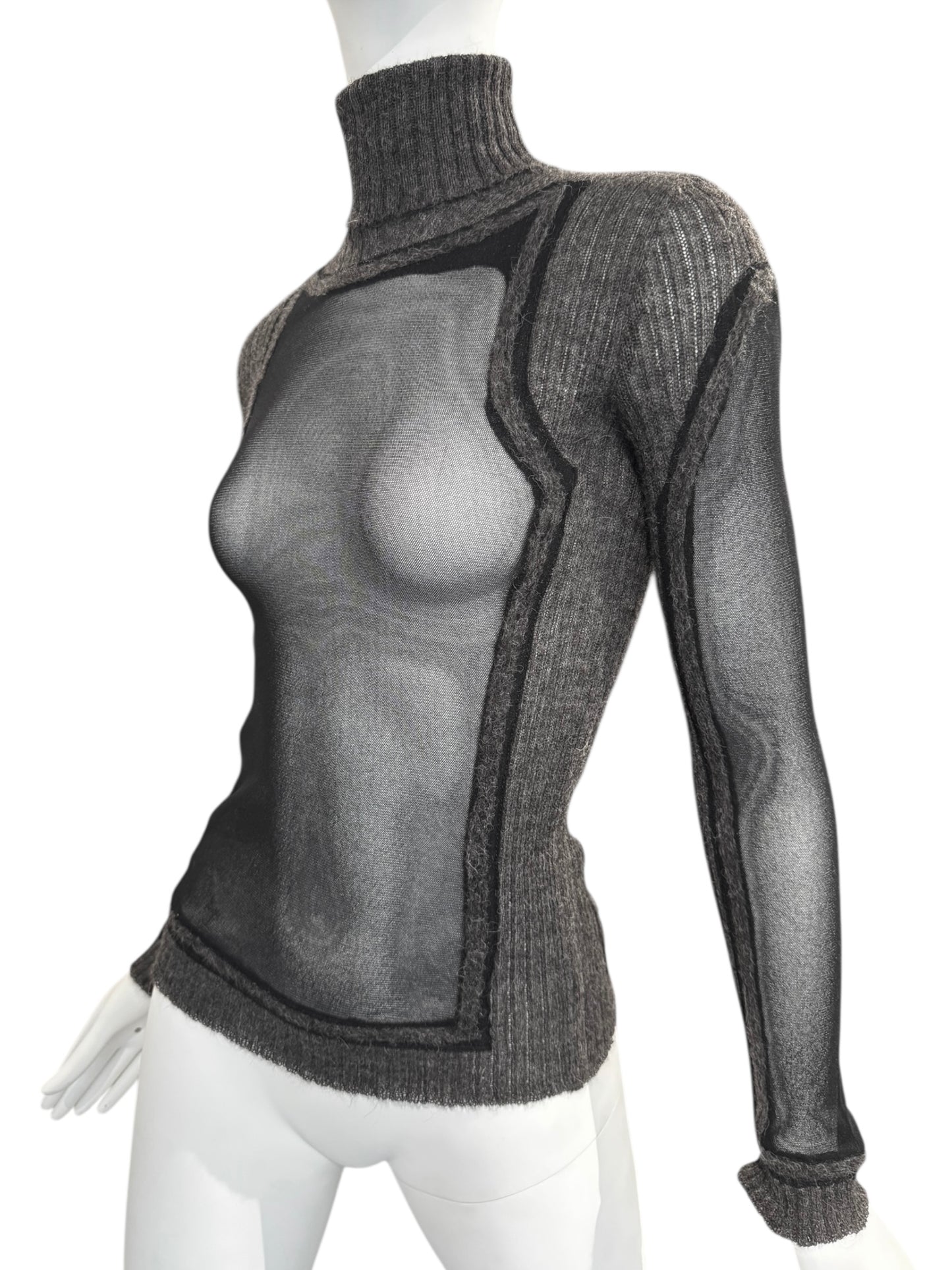 JEAN PAUL GAULTIER 2000s GREY MESH & ALPACA TOP
