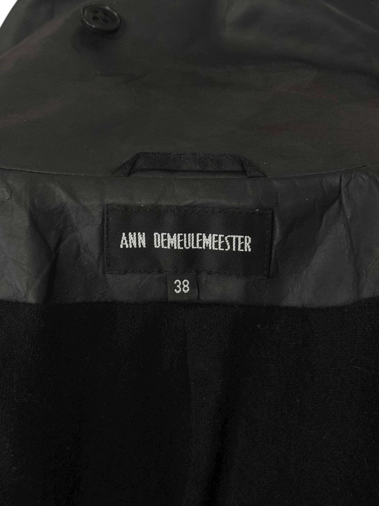 ANN DEMEULEMEESTER FW2005 BLACK LEATHER & KNIT ASYMMETRICAL JACKET