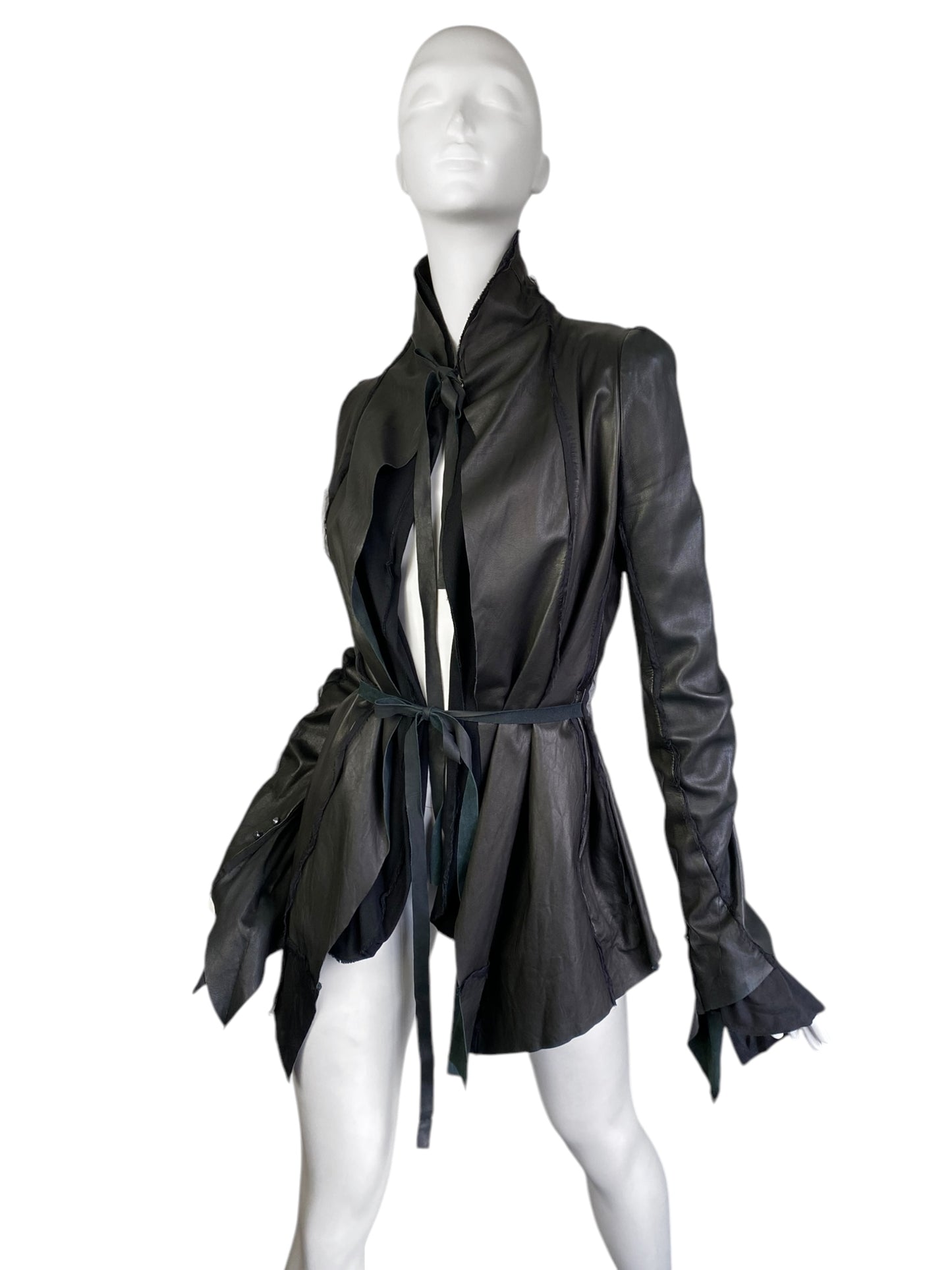 SHARON WAUCHOB FW2006 GREY LEATHER SILK TRIM ARTISANAL JACKET