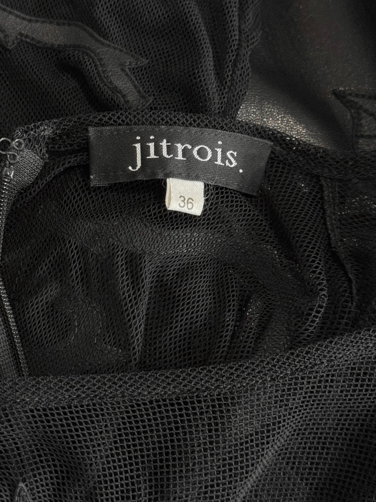 JITROIS 2012 BLACK MESH & LEATHER APPLIQUÉ SHEER MINI DRESS