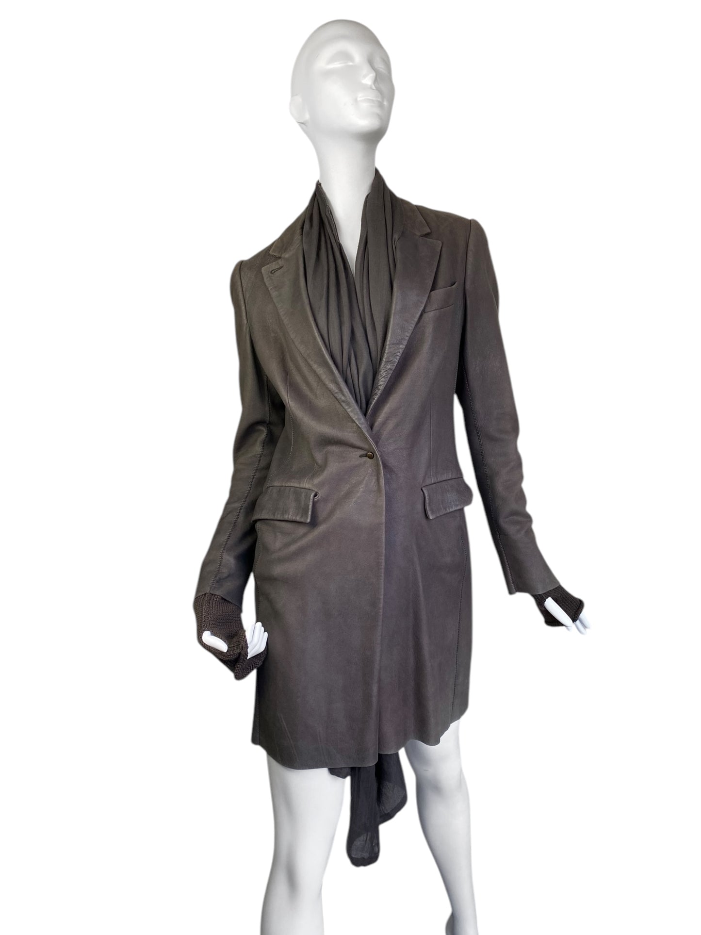 ISAAC SELLAM 2010s BROWN LEATHER SCARF COAT