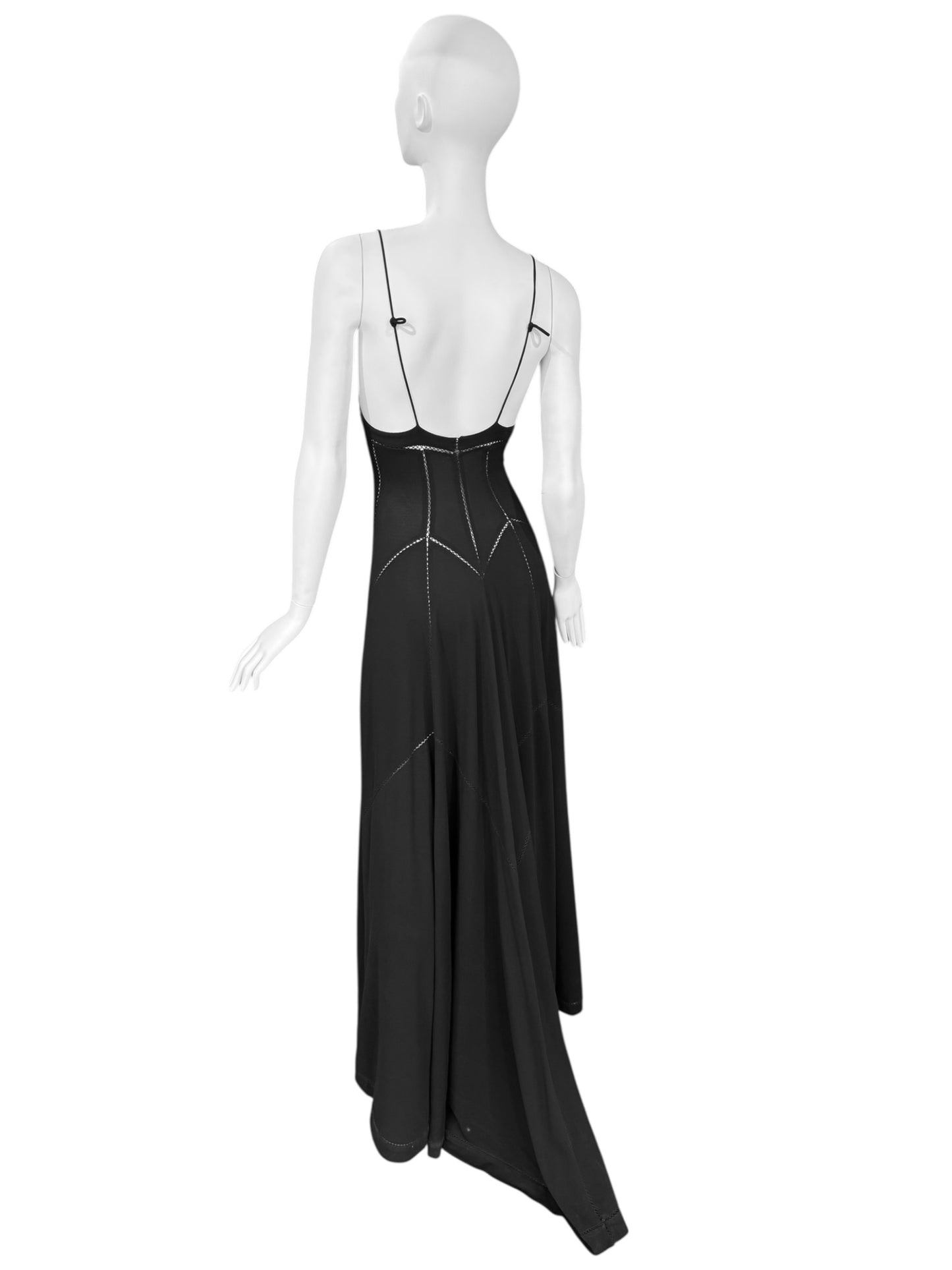 FAYÇAL AMOR SS1993 BLACK PICOT STITCHING MAXI DRESS