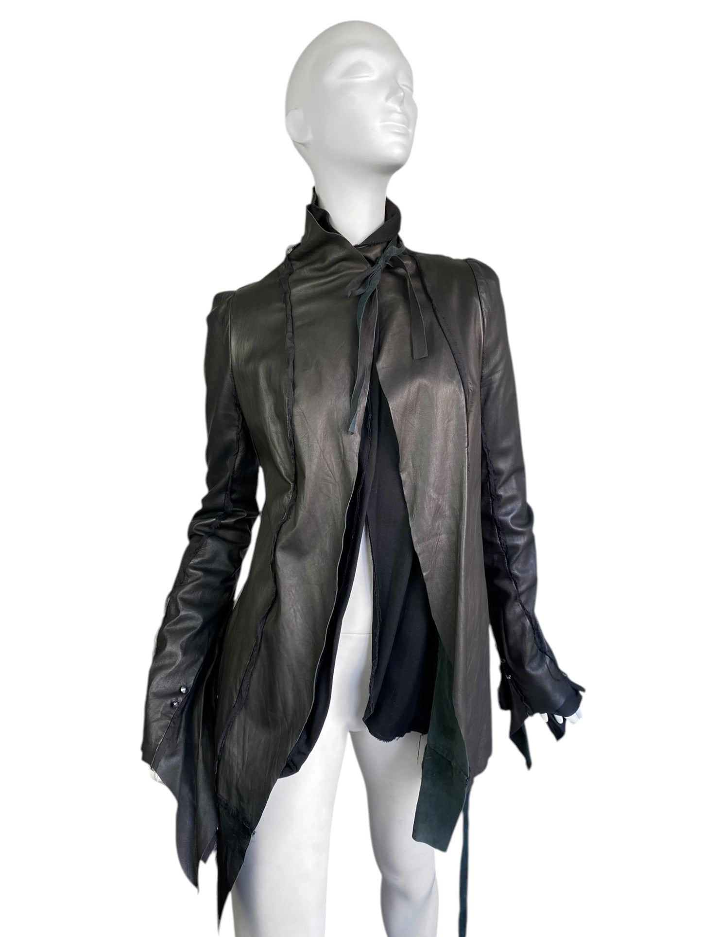 SHARON WAUCHOB FW2006 GREY LEATHER SILK TRIM ARTISANAL JACKET