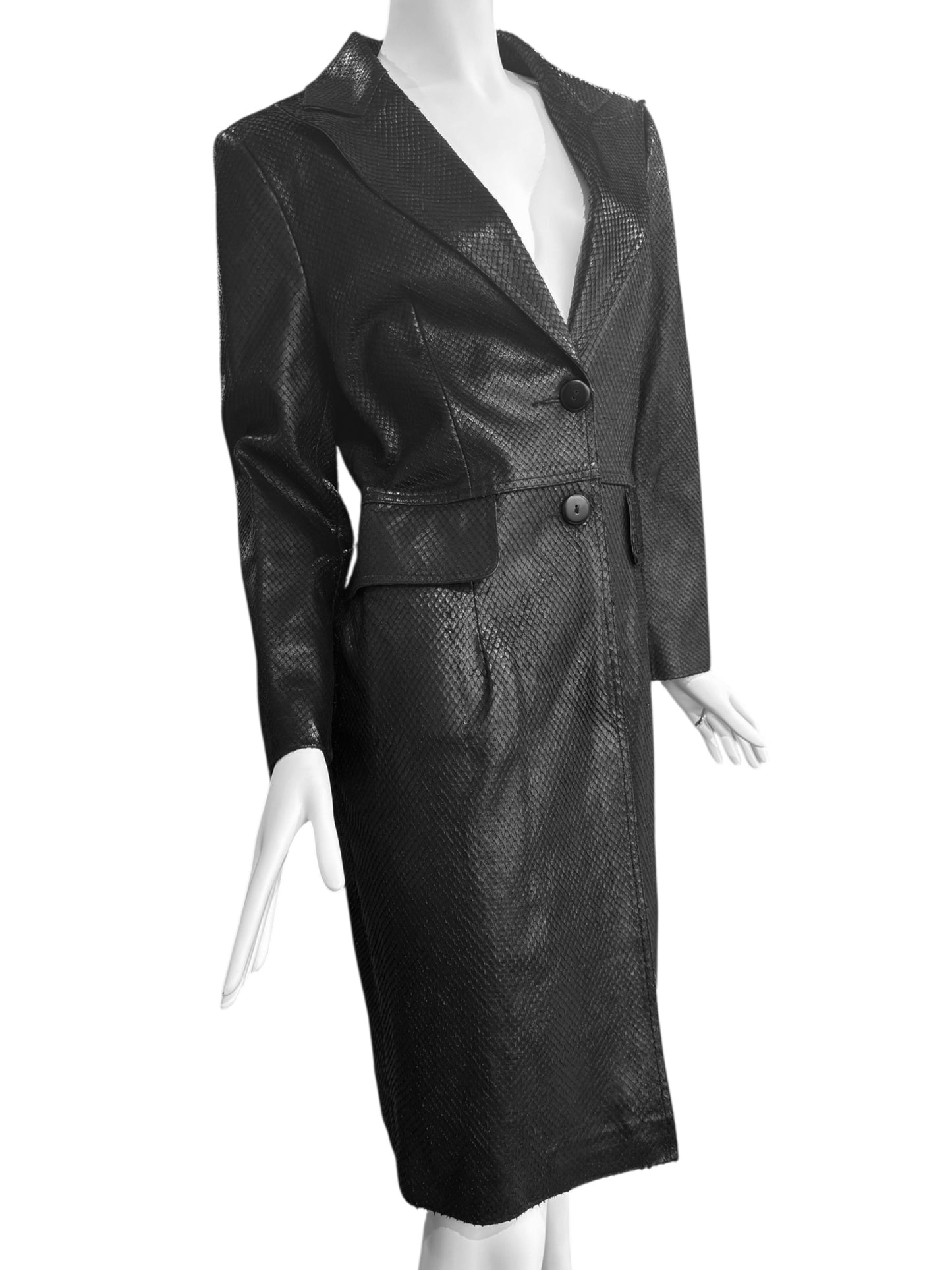 PLEIN SUD 1990s BLACK SNAKESKIN COAT