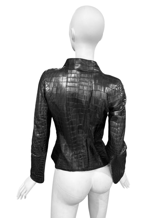 JITROIS 2000s BLACK CROCODILE LEATHER JACKET