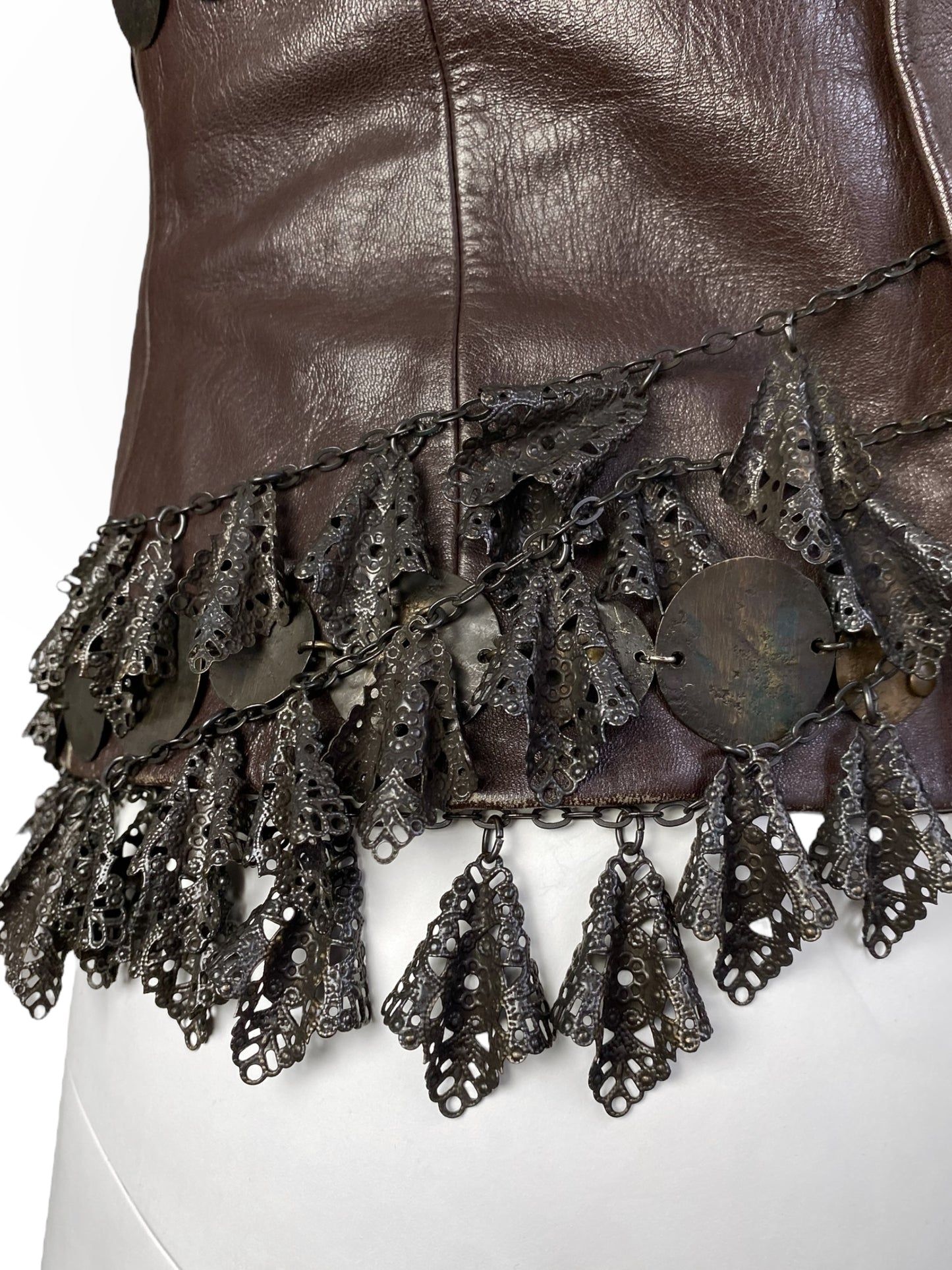 ANTONIO MARRAS FW2002 BROWN LEATHER & METAL EMBELLISHED ARTISANAL CORSET