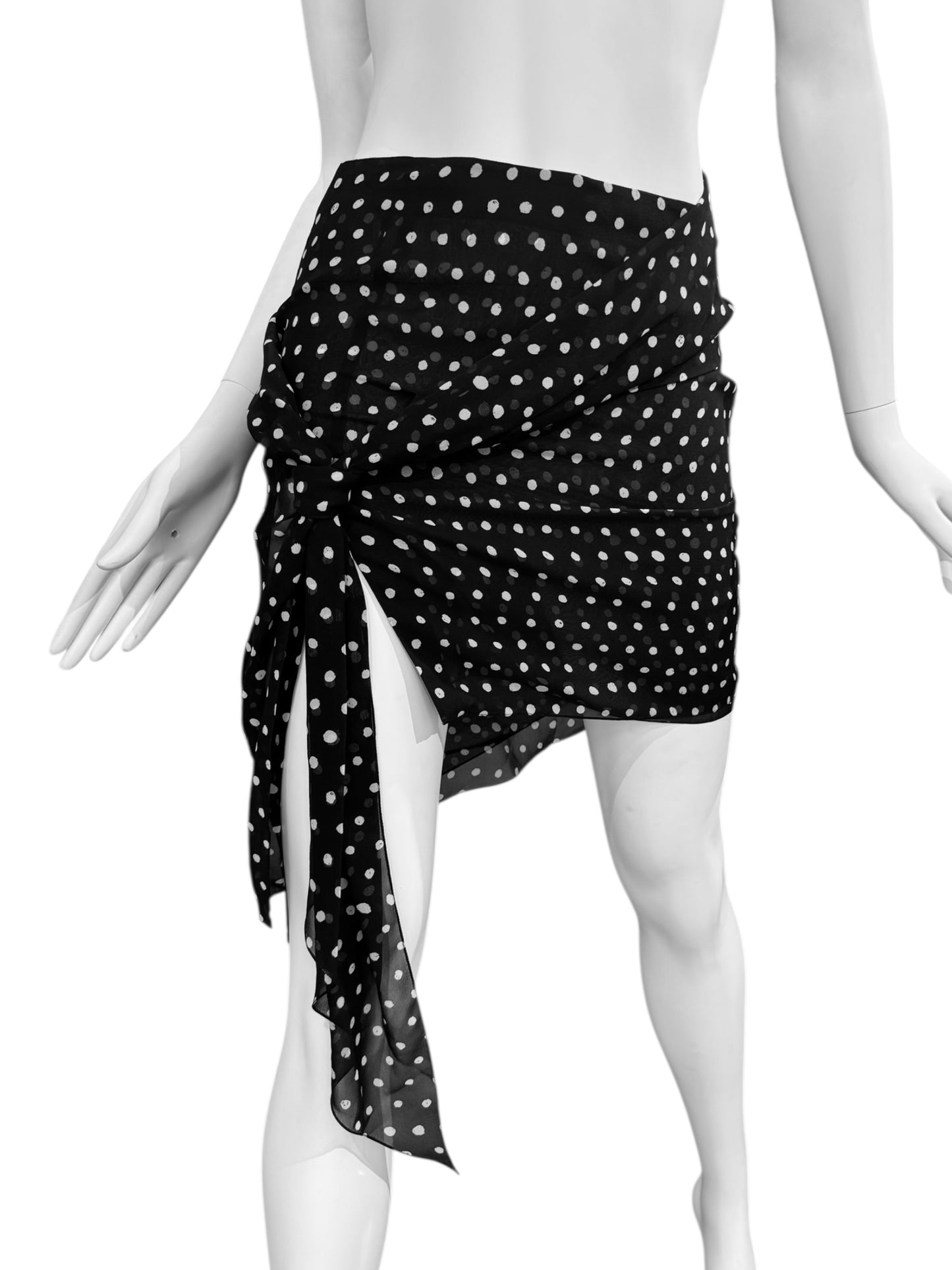 SAINT LAURENT FW2017 BY ANTHONY VACCARELLO BLACK SILK POLKA DOT MINI SKIRT