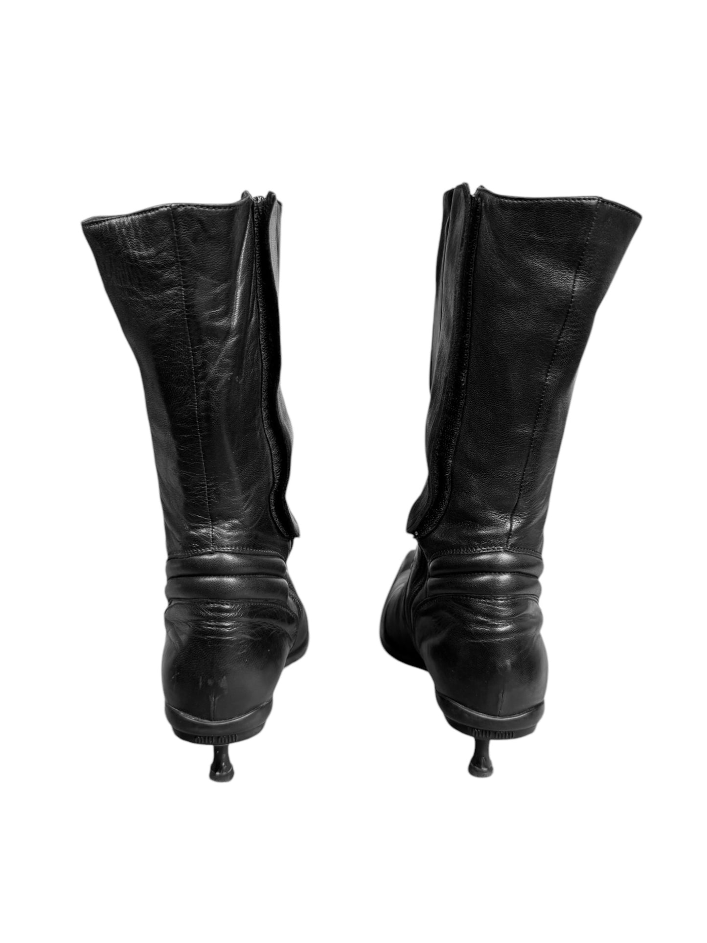 MIU MIU FW1999 BLACK LEATHER BIKER BOOTS