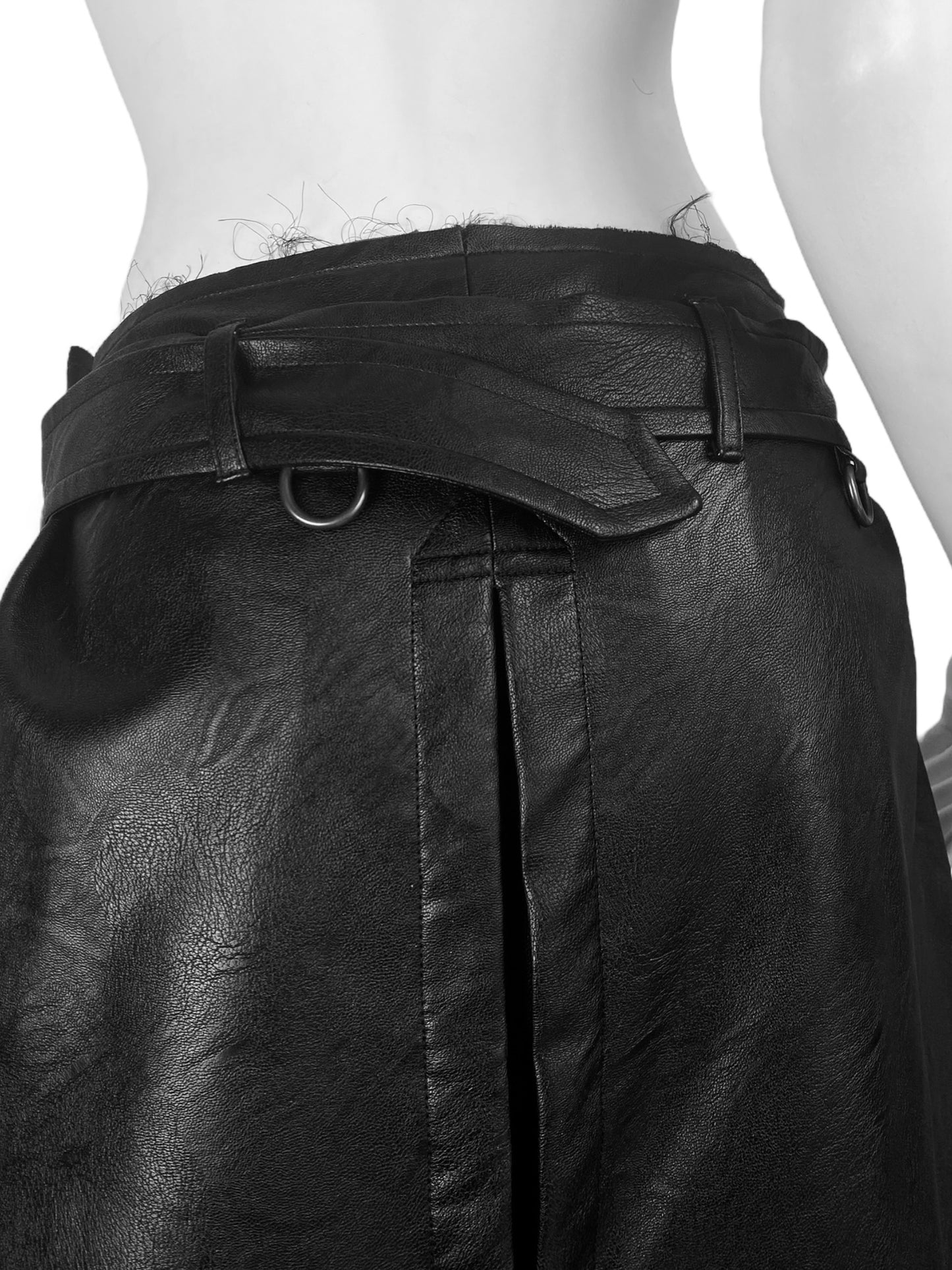 MAISON MARGIELA FW2019 BY GALLIANO BLACK FAUX-LEATHER DESTRUCTURED TRENCH SKIRT