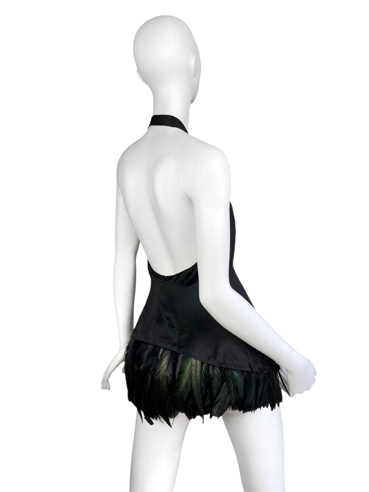 DICE KAYEK 2010s DARK GREEN ROOSTER FEATHERS BLACK HALTERNECK TOP