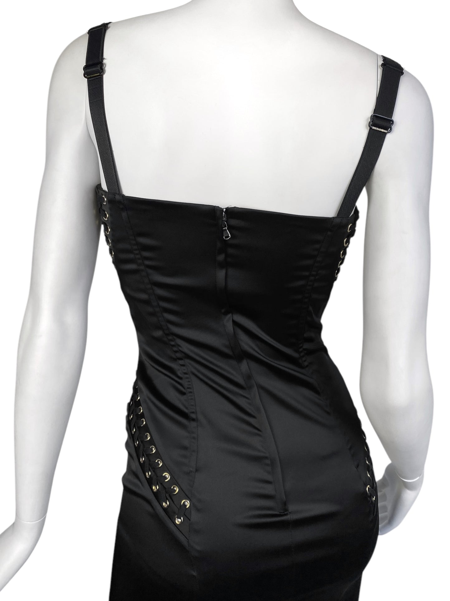 DOLCE & GABBANA SS2019 BLACK BONDAGE LACE-UP CORSET MIDI DRESS