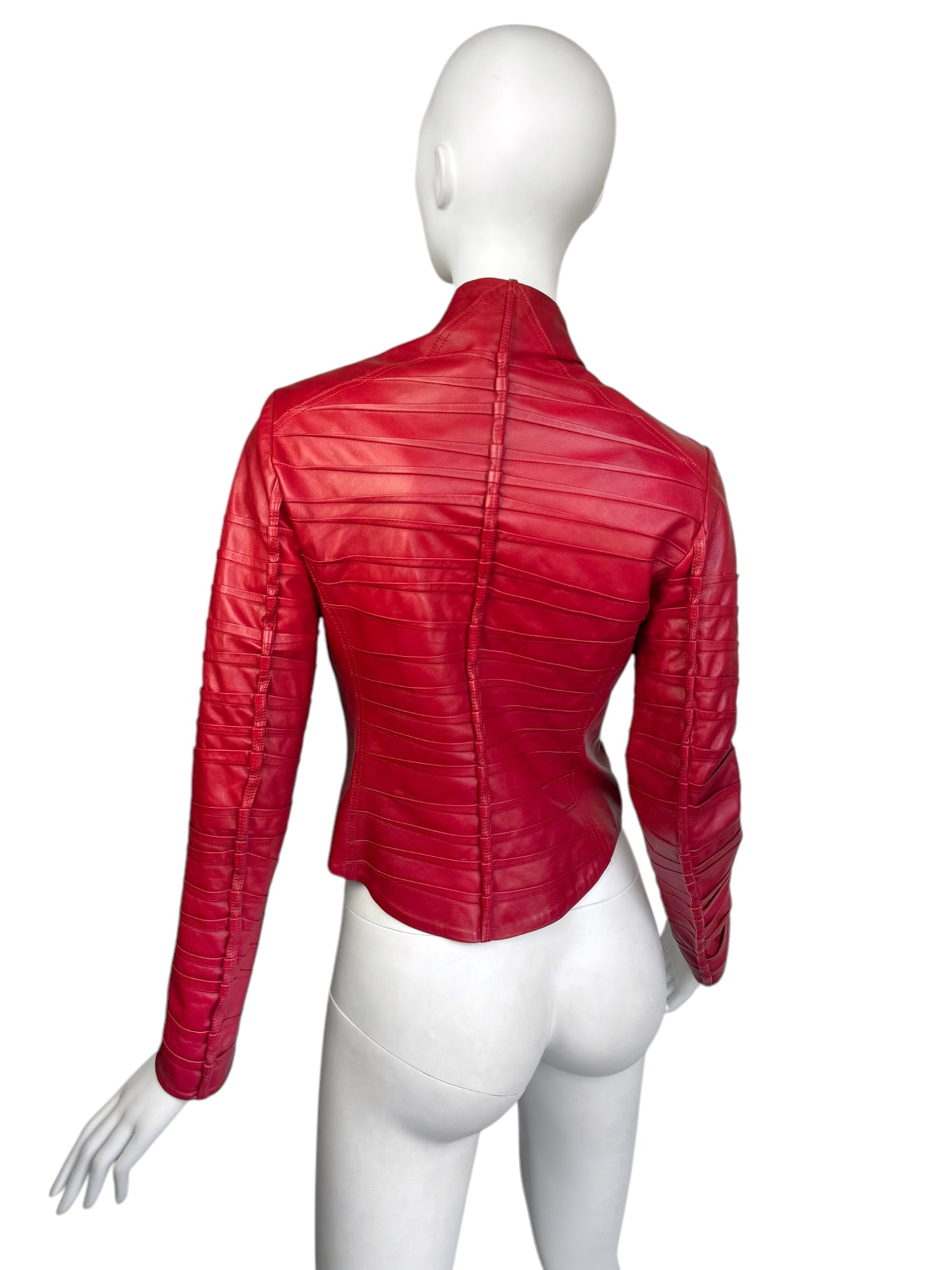 FAYÇAL AMOR SS2004 RED LAMB LEATHER DARTED JACKET