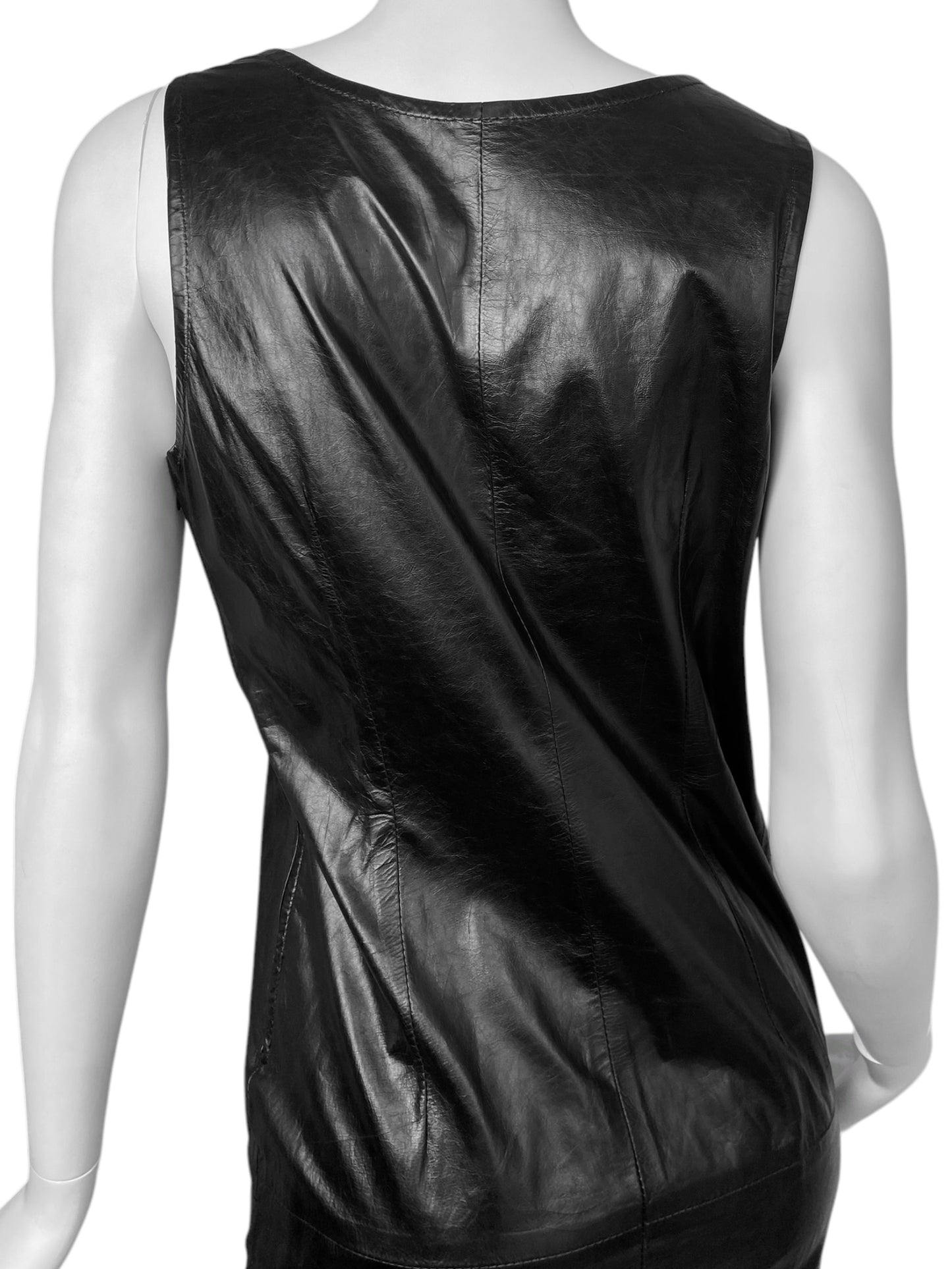 ANN DEMEULEMEESTER SS2002 BLACK LEATHER STRAIGHT CUT DRESS
