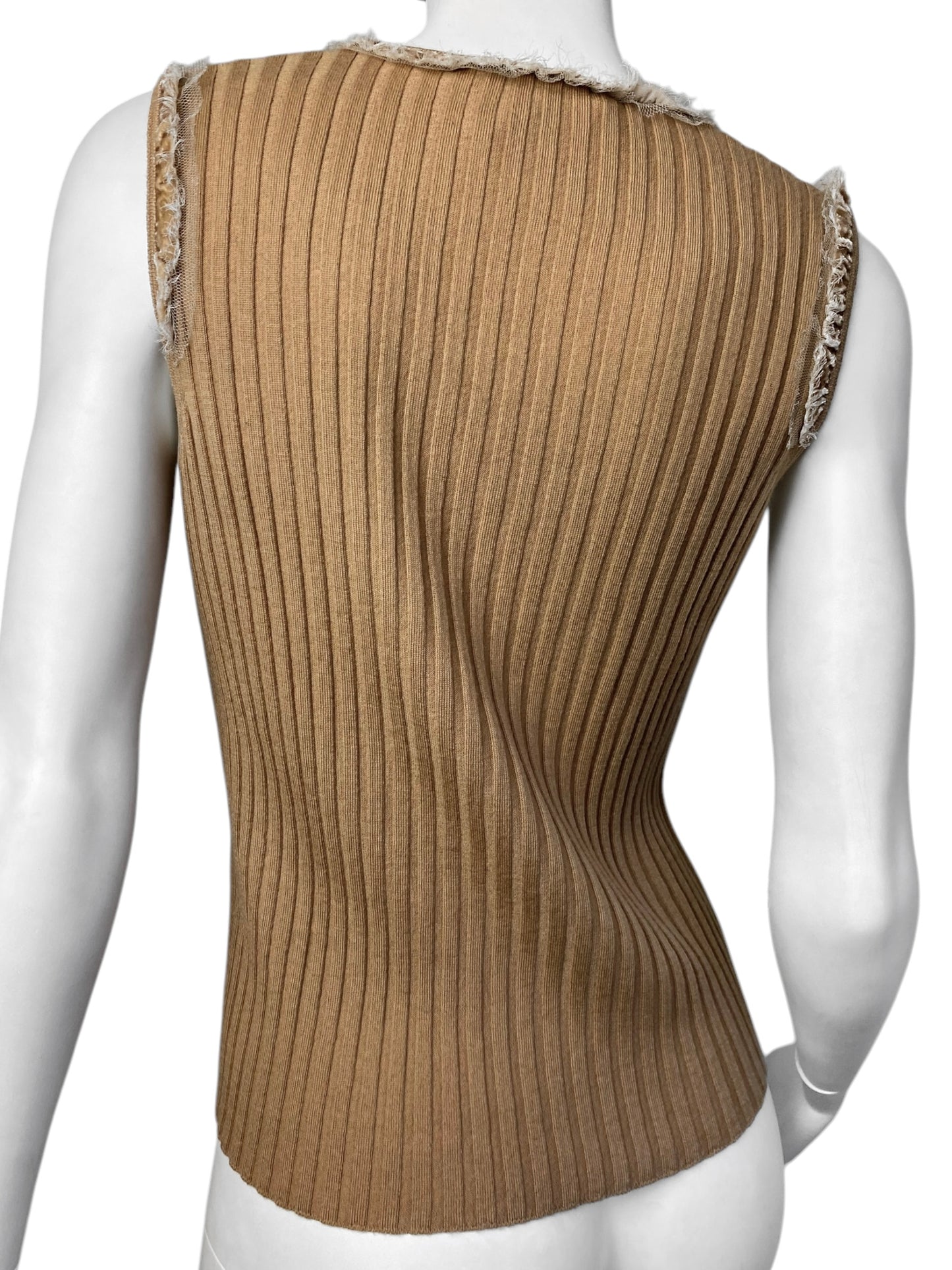 DIOR FW2005 BY GALLIANO CAMEL WOOL RUFFLES TRIM TANK TOP