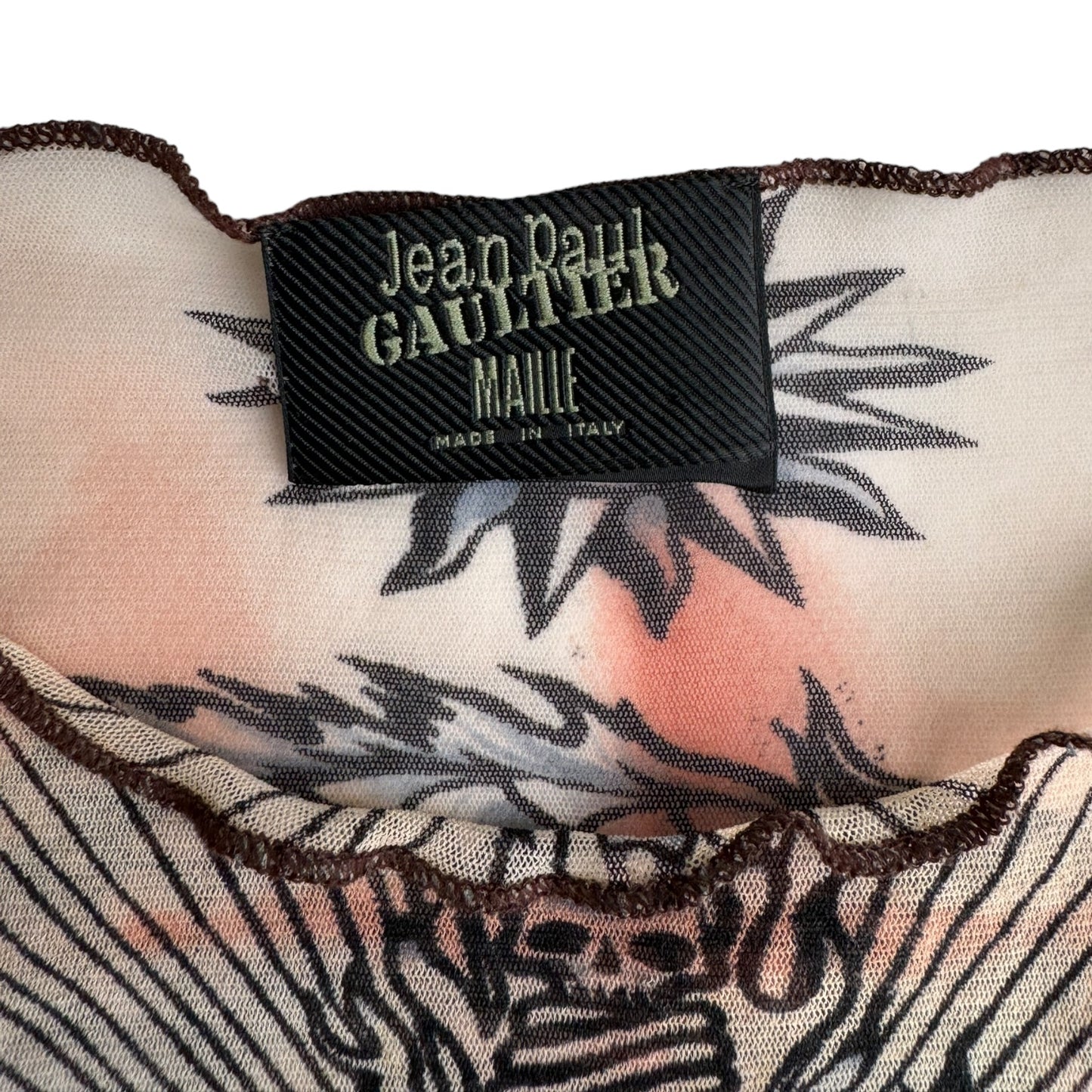JEAN-PAUL GAULTIER SS1996 BROWN « SAFE SEX FOREVER » MESH TOP