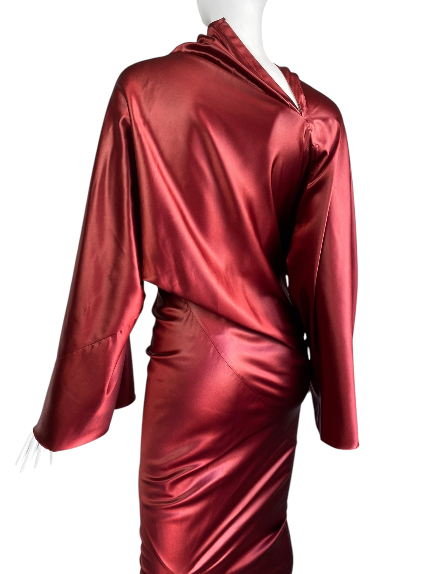 RICK OWENS FW2020 RED SATIN DRAPED GOWN