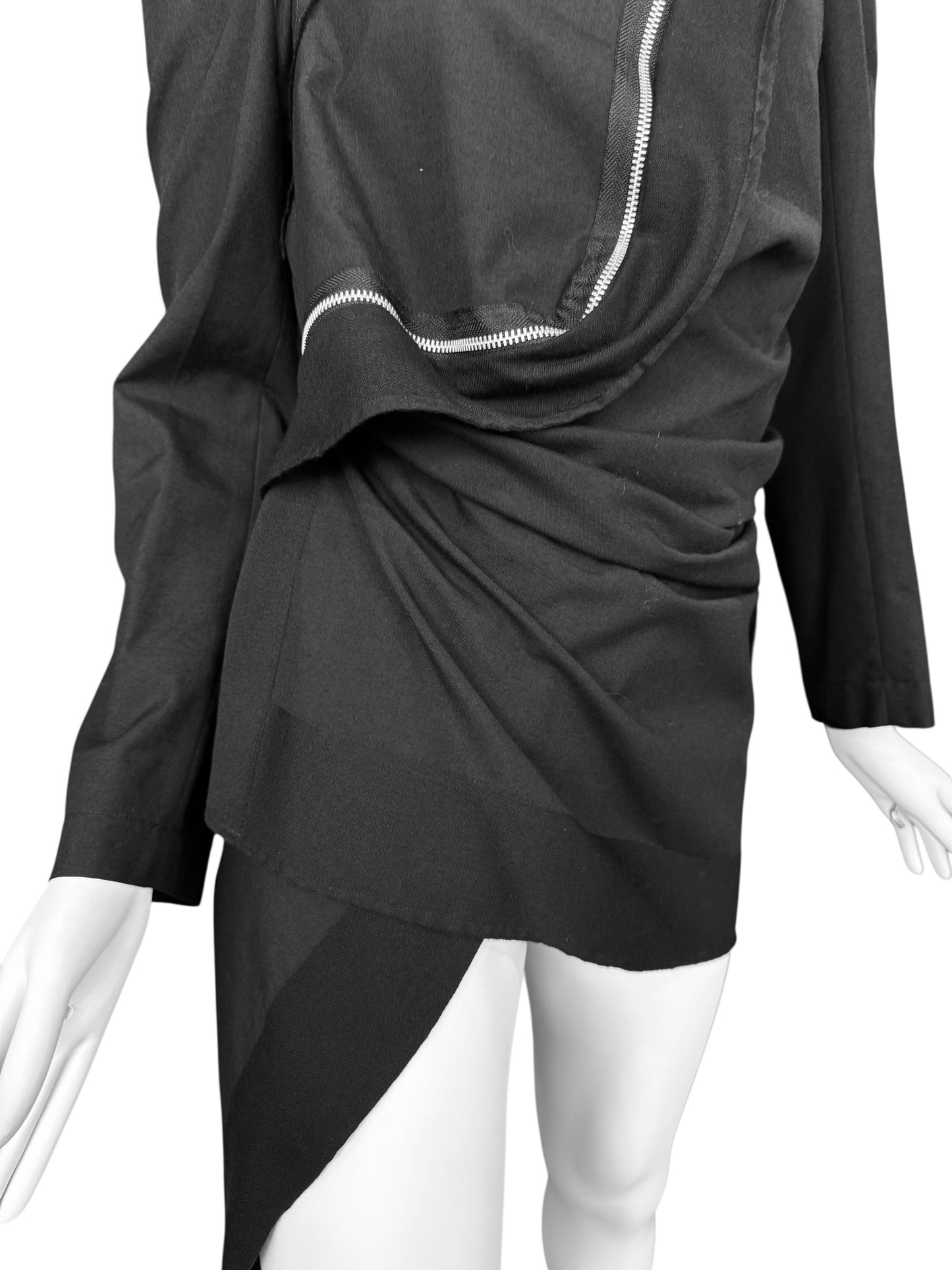 COMME DES GARÇONS FW2003 BLACK WOOL ASYMMETRICAL ZIP JACKET